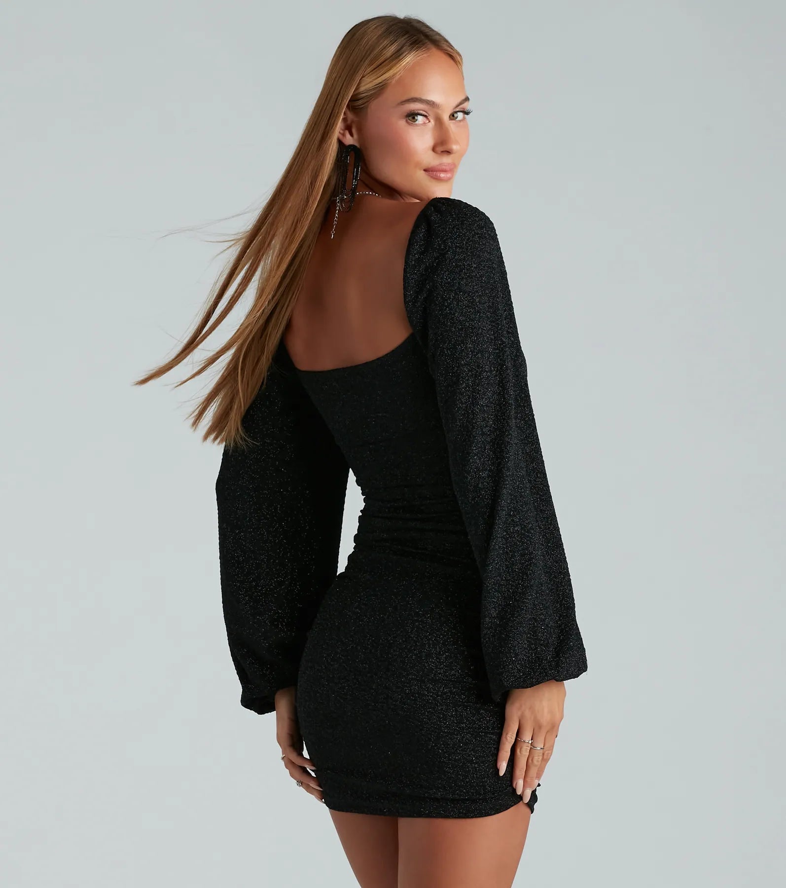 Subtle Glam Vibes Long Sleeve Glitter Mini Dress