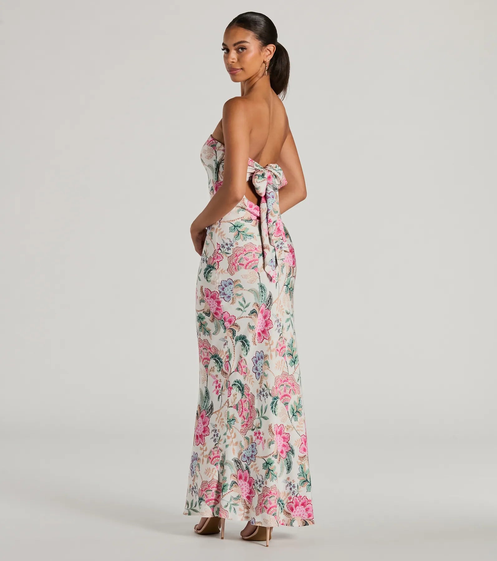 Boho Aesthetic Strapless Tie Back Paisley Maxi Dress