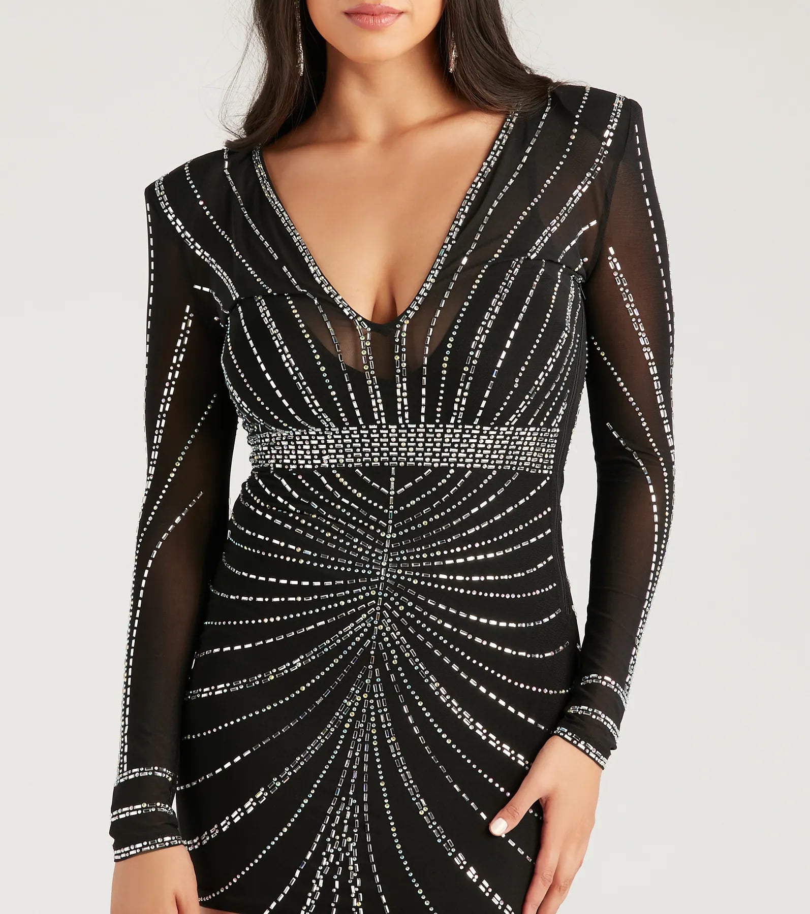 Rayna Iridescent Rhinestone Mesh Formal Mini Dress