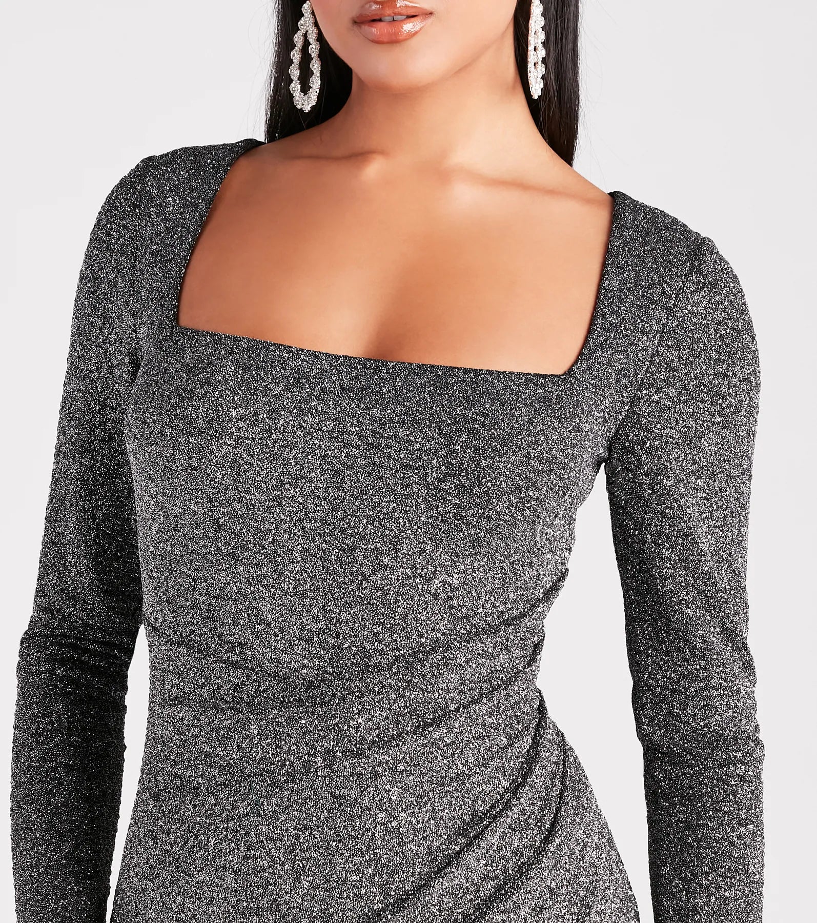 Stars Do Sparkle Glitter Long Sleeve Party Dress