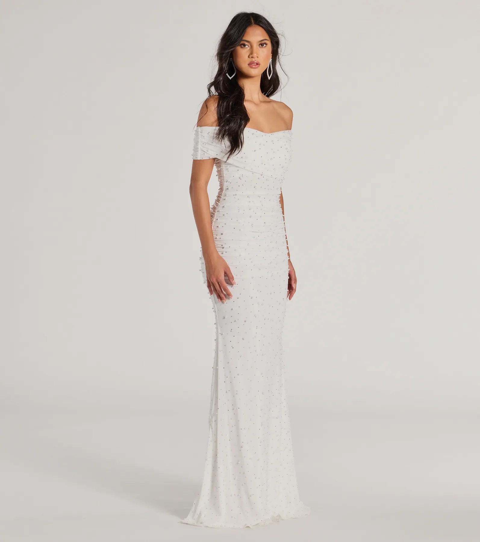 Aubriella Rhinestone And Pearl Mesh Mermaid Dress