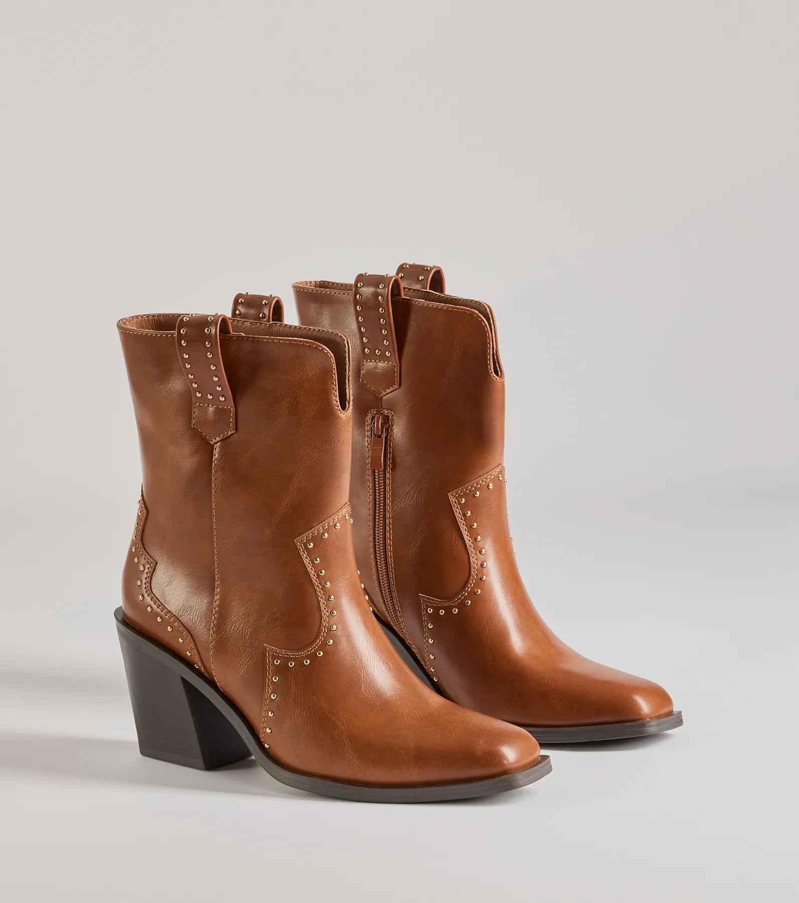 Chic Western Studded Faux Leather Booties