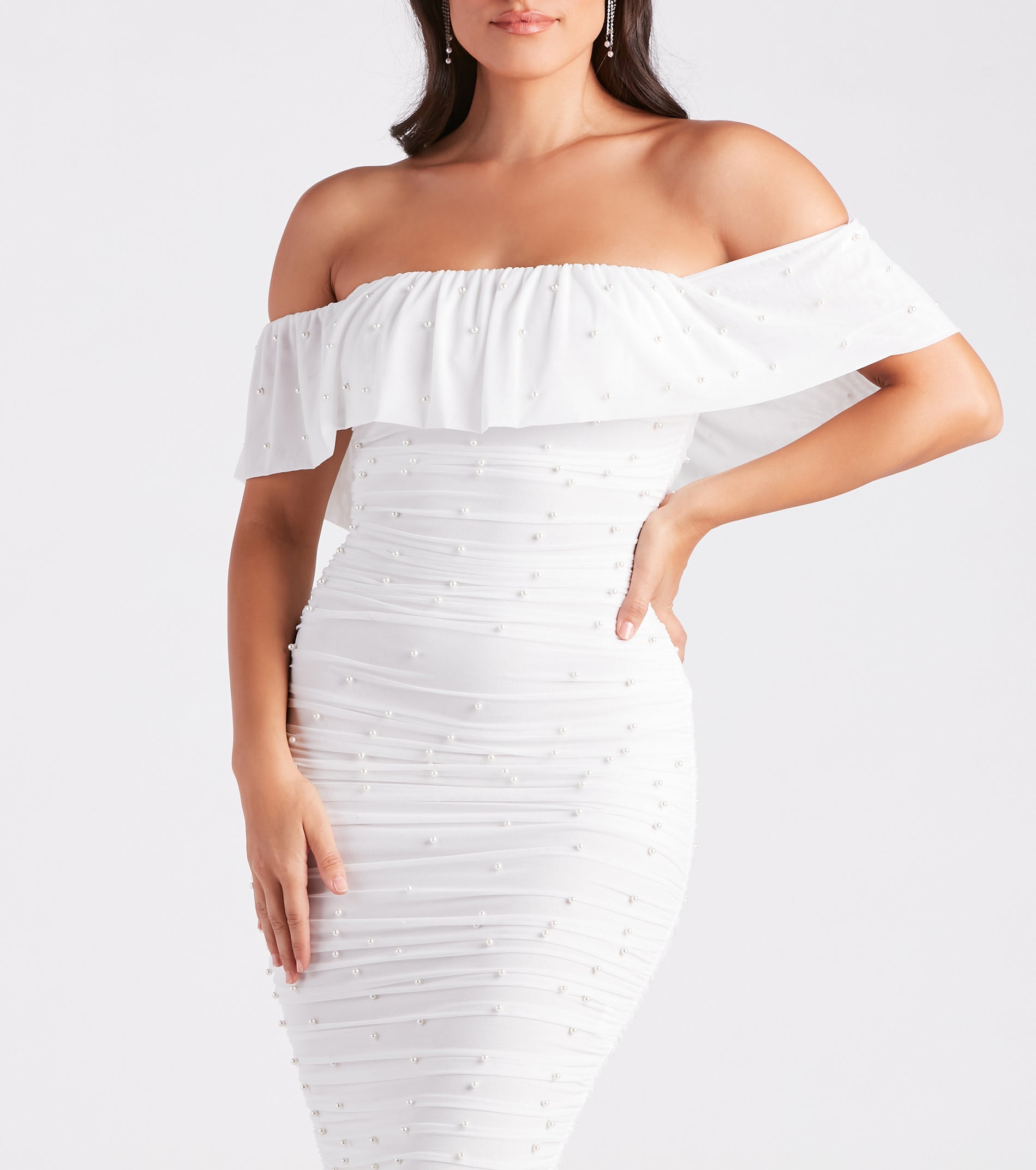 Julia Formal Faux Pearl Off-The-Shoulder Dress