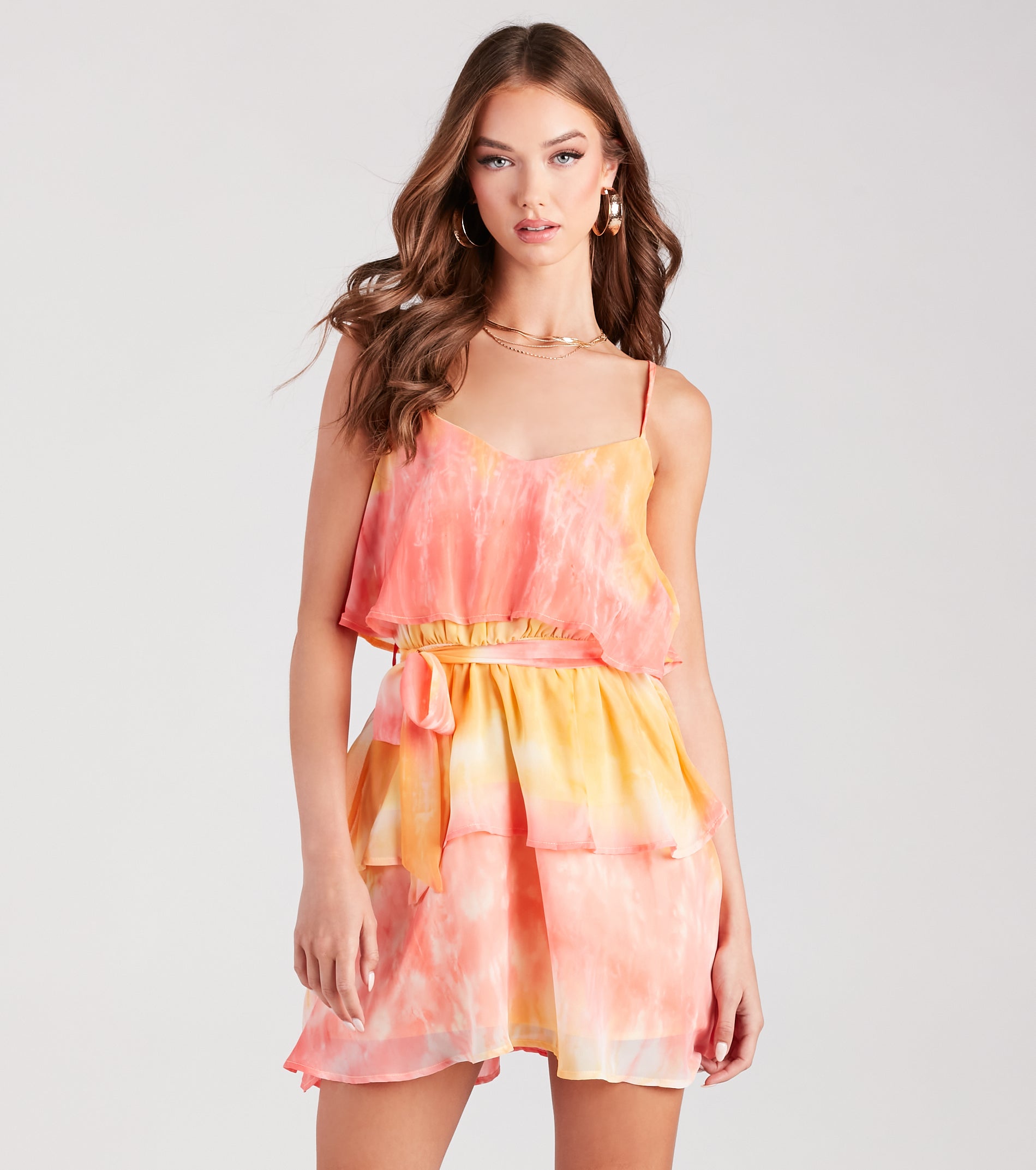 Daydreamer Tie-Dye Ruffled Chiffon Mini Dress