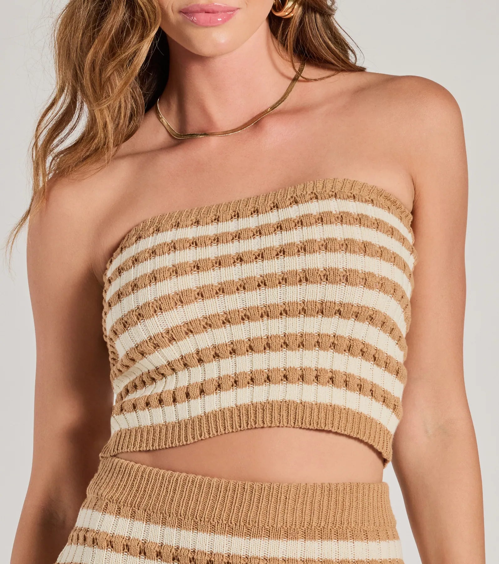 Seaside Cutie Strapless Striped Knit Crop Top