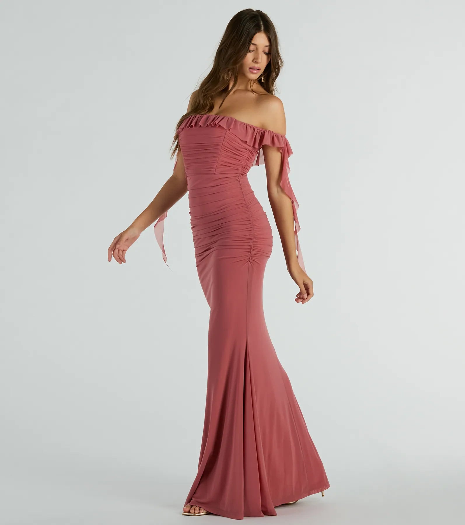 Deyna Formal Mesh Off-The-Shoulder Long Dress