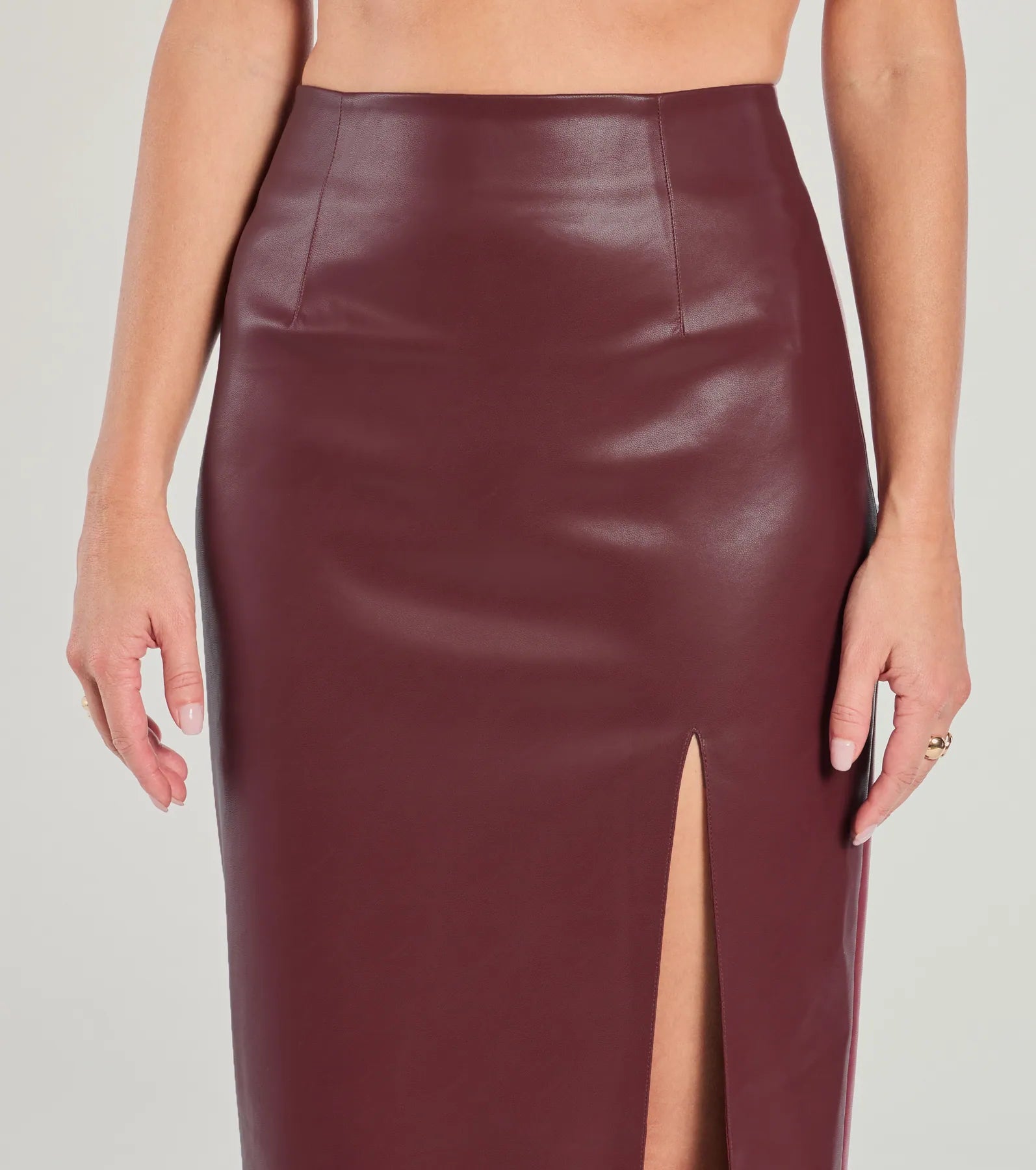 Chic Moment High-Slit Faux Leather Midi Skirt