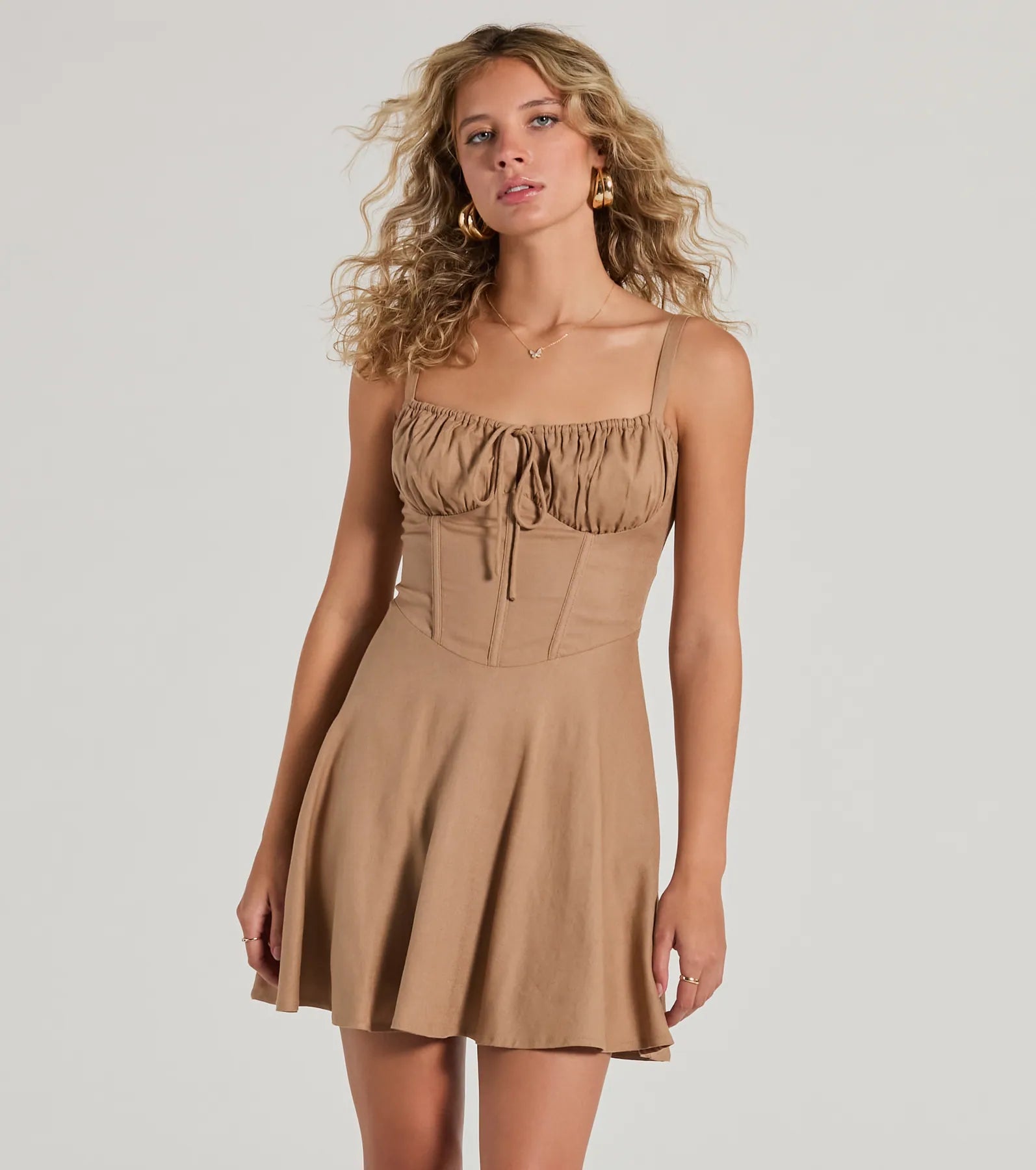 Bold New Look Corset Lace-Up Linen Skater Dress