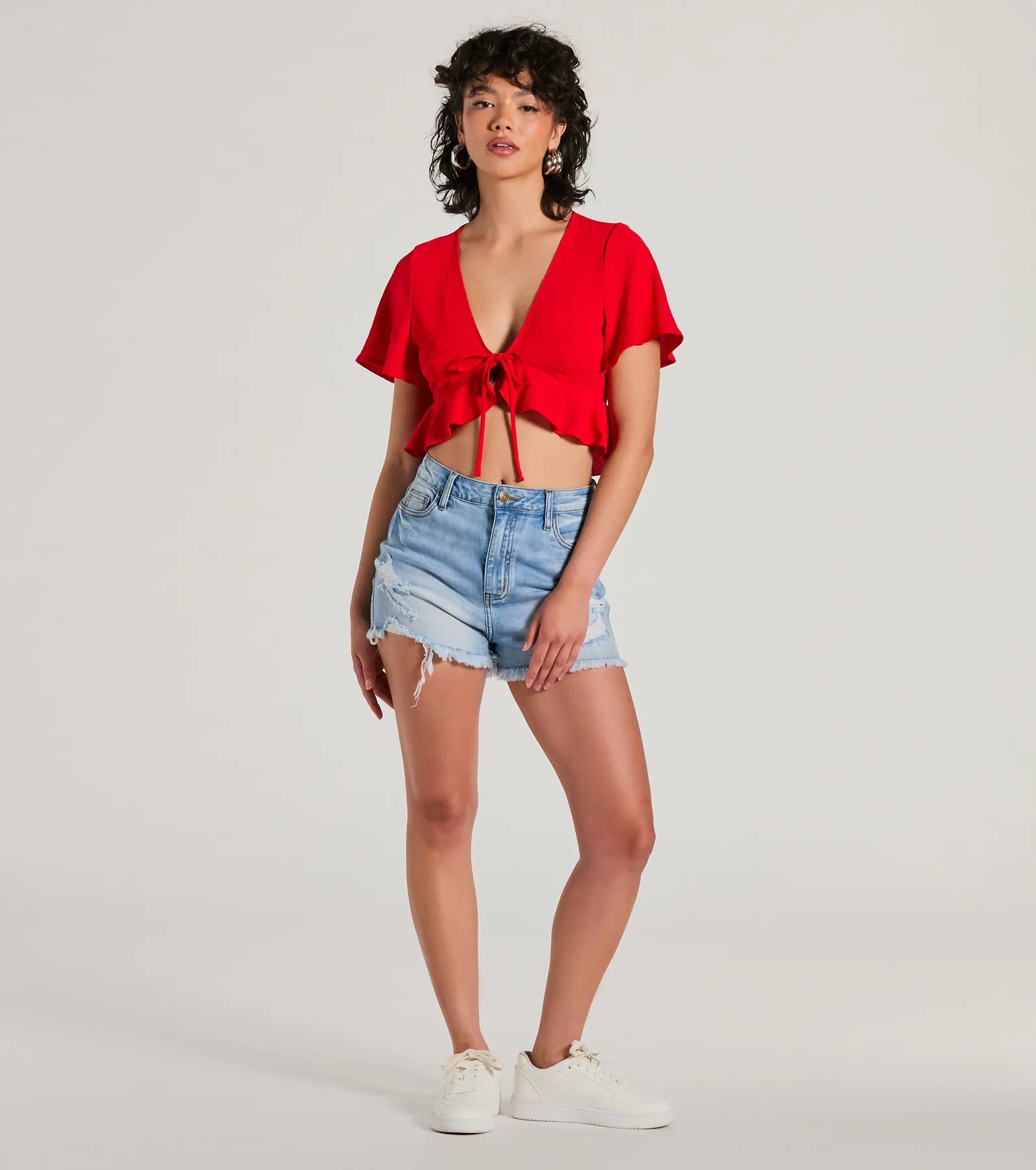 Sweeten Me Up Flutter Sleeve Tie Front Crop Top