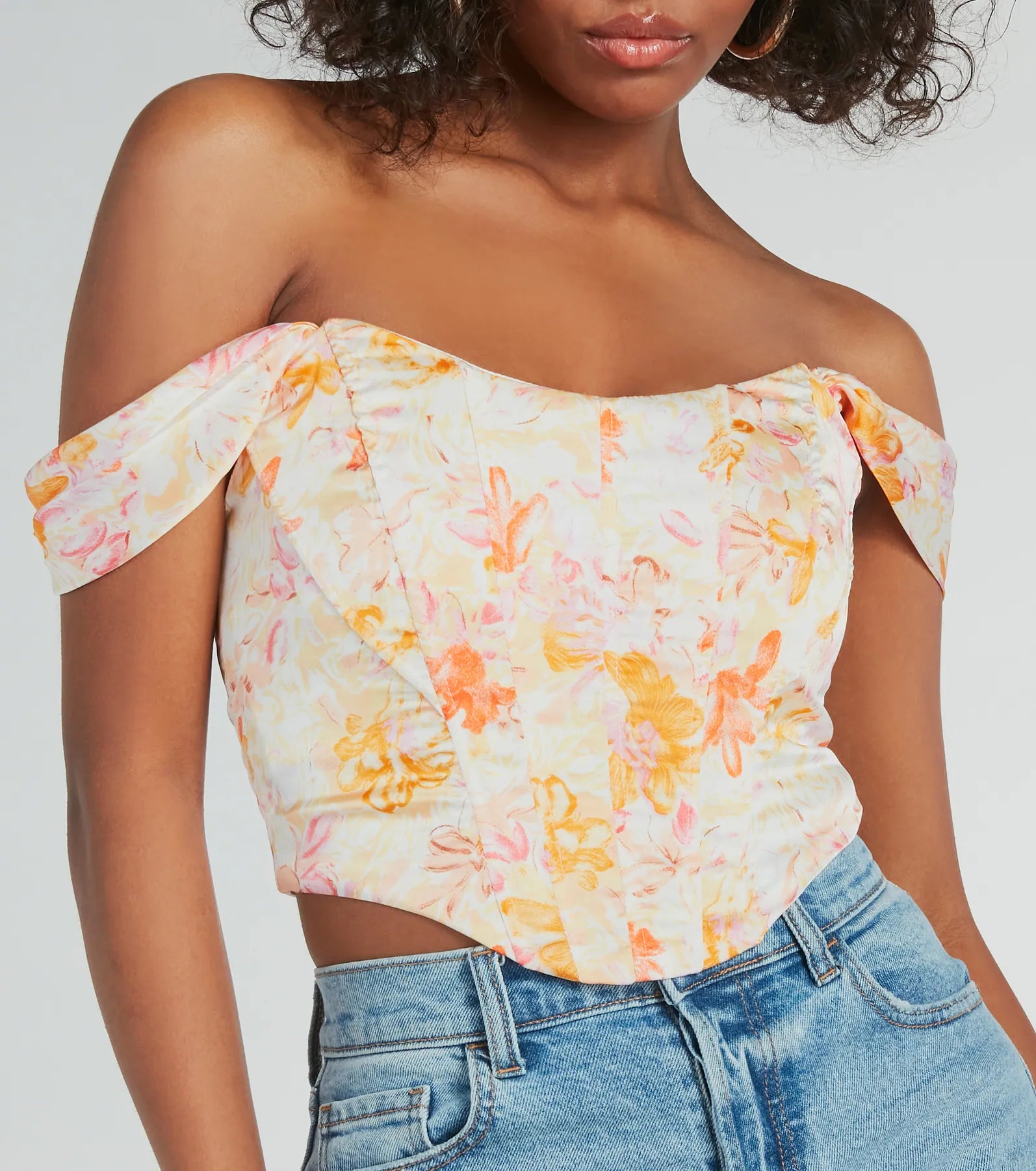 Floral Season Lace-Up Satin Corset Top