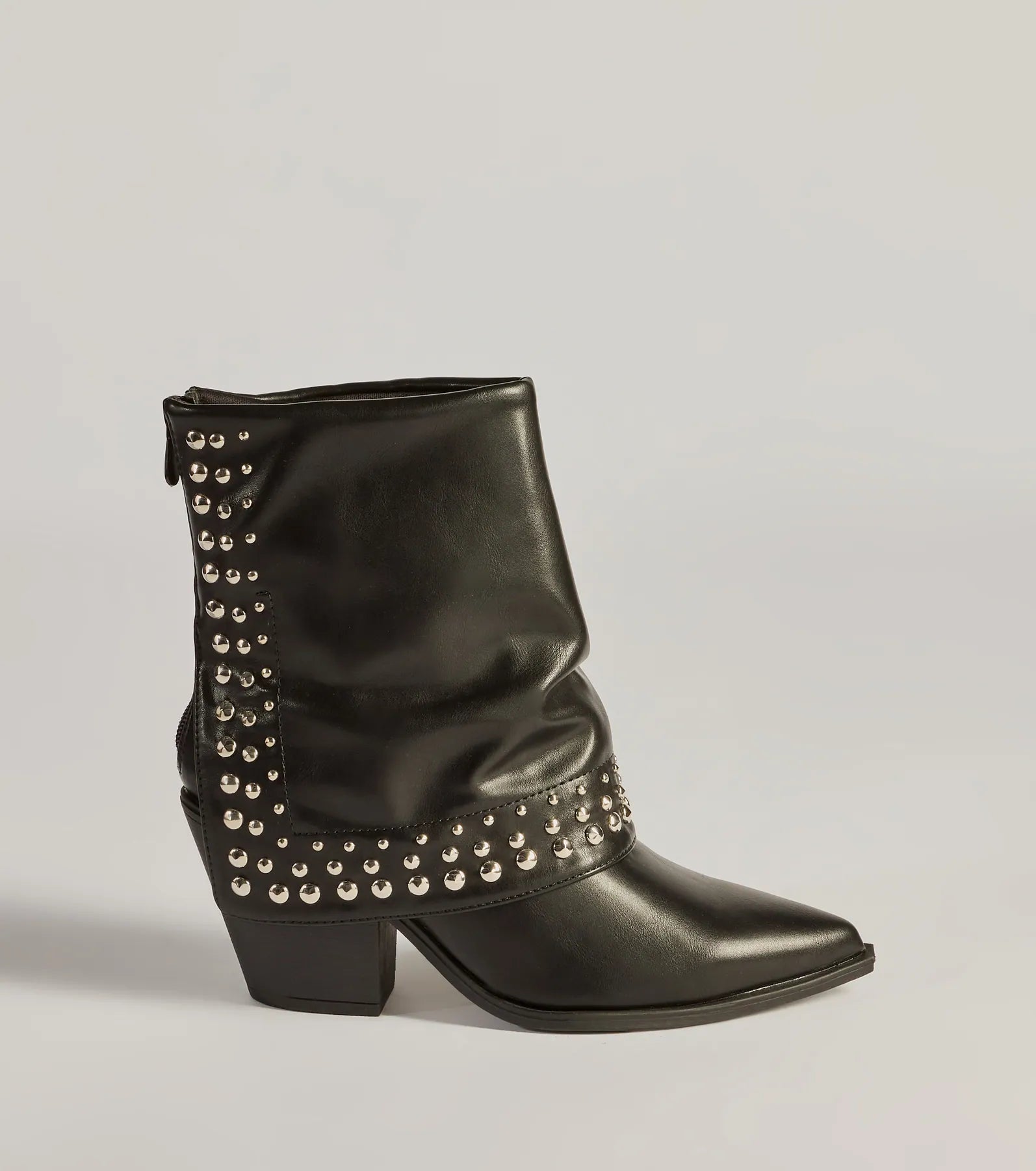 Stylishly Studded Faux Leather Fold-Over Booties