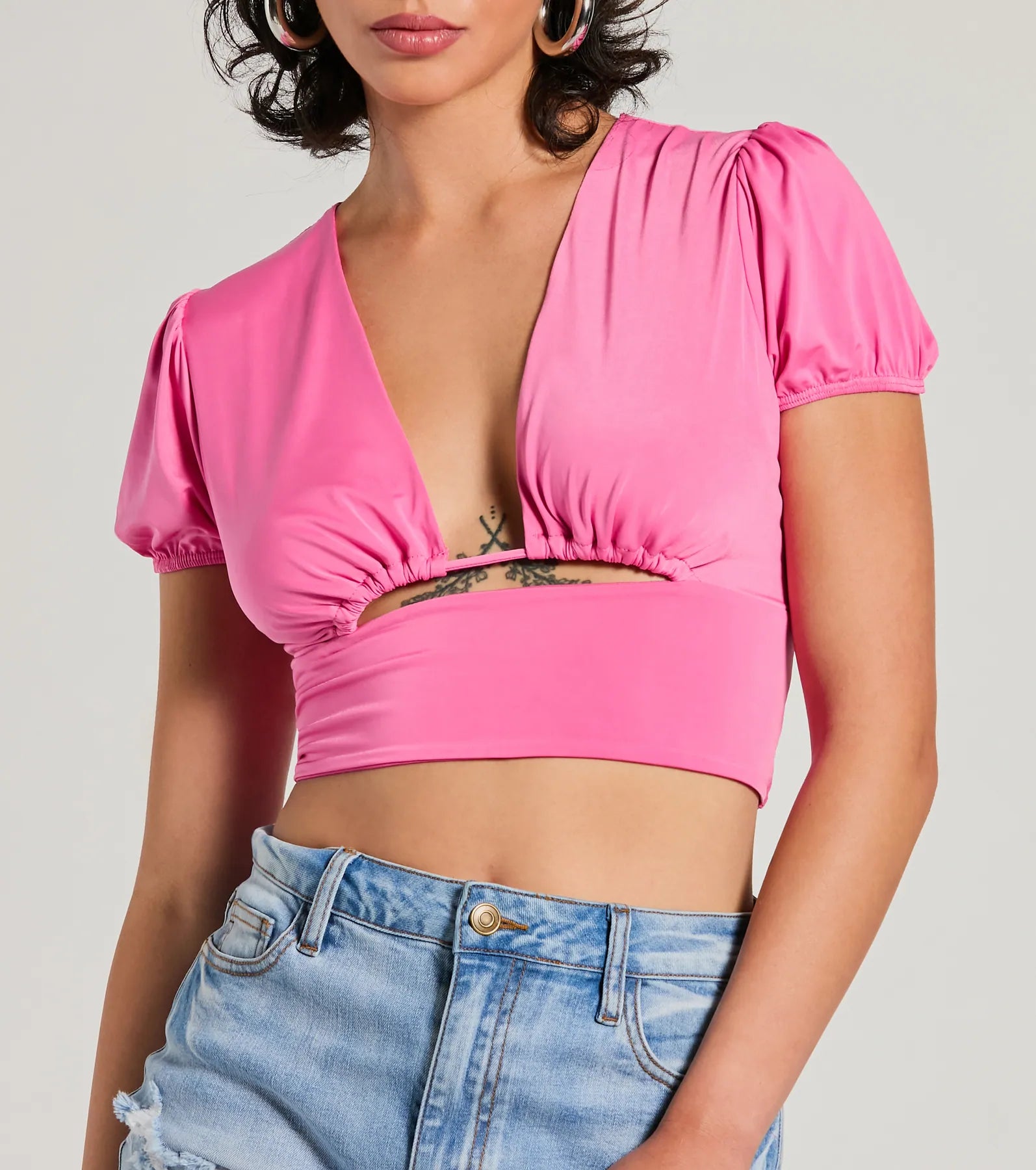 Simply Adorable Puff Sleeve Cutout Crop Top