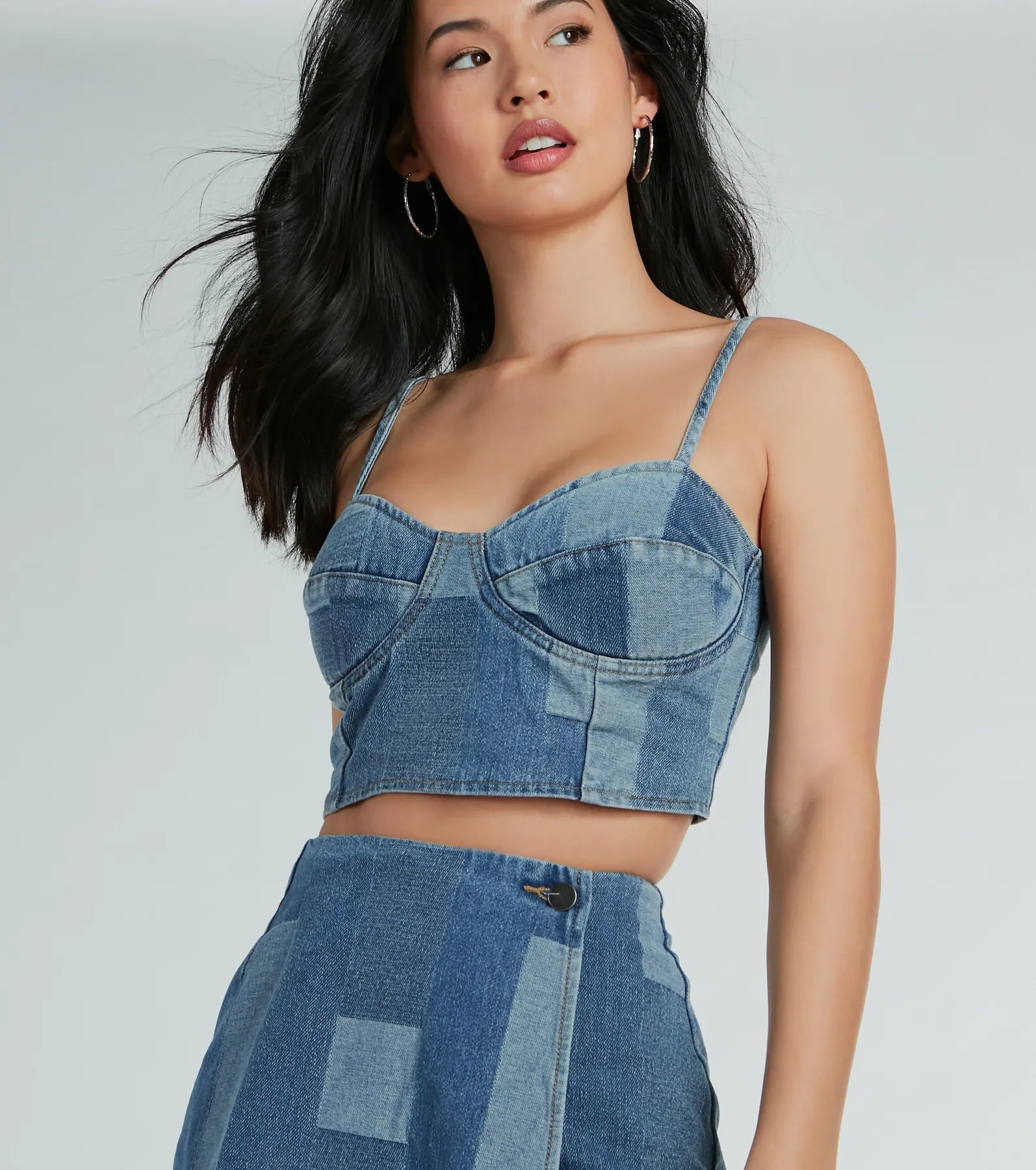 Retro Fab Patchwork Denim Bustier Top