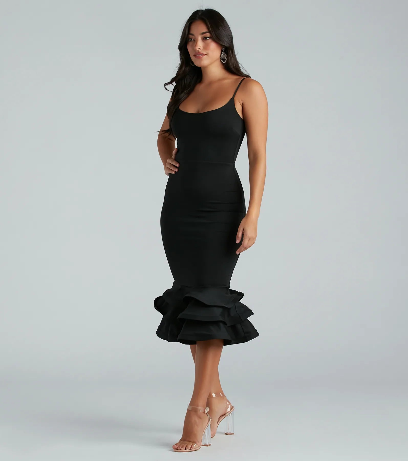 Thea Formal Ruffle Hem Midi Dress