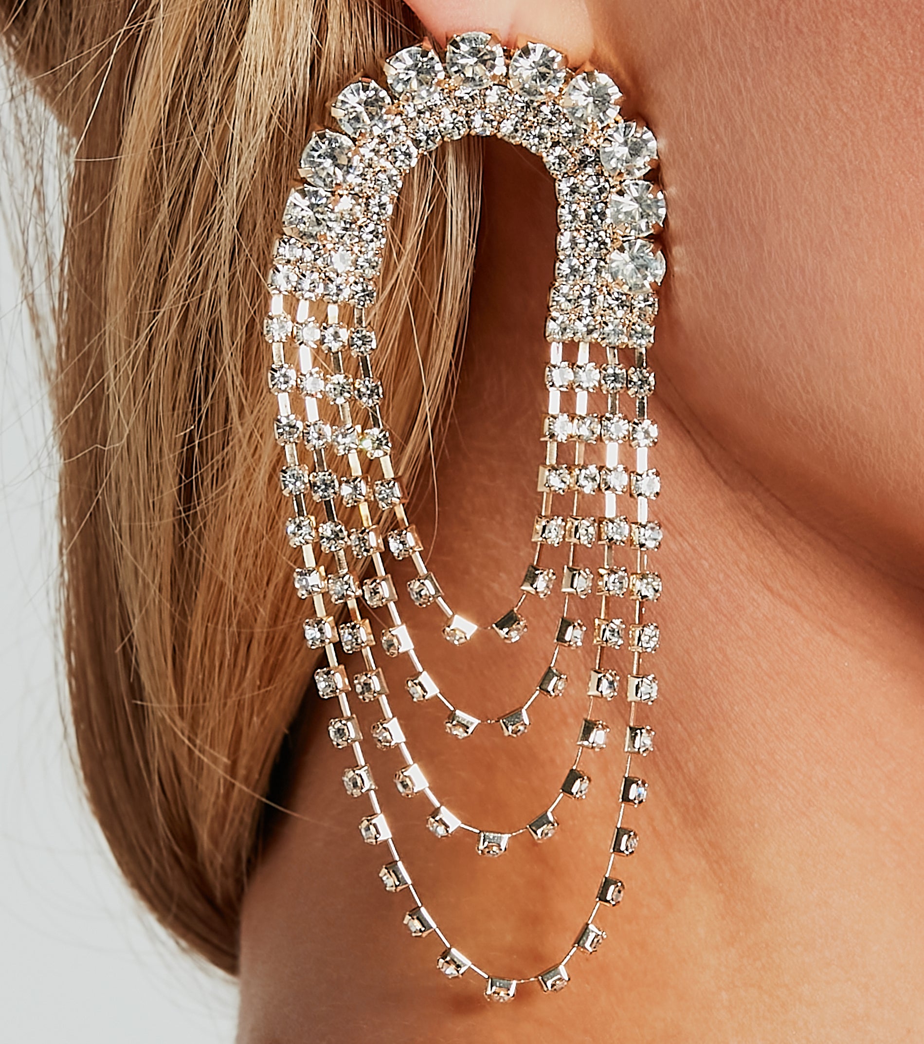 Chic Glimmer Rhinestone-Draped Statement Earrings