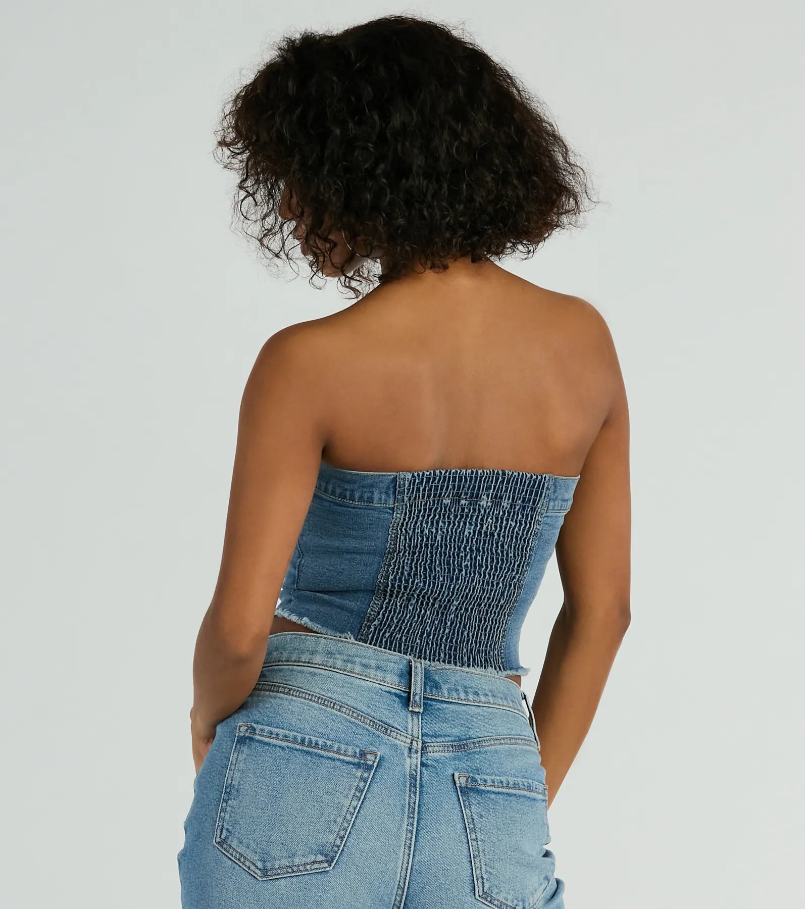 Keep It Chill Strapless Denim Crop Top