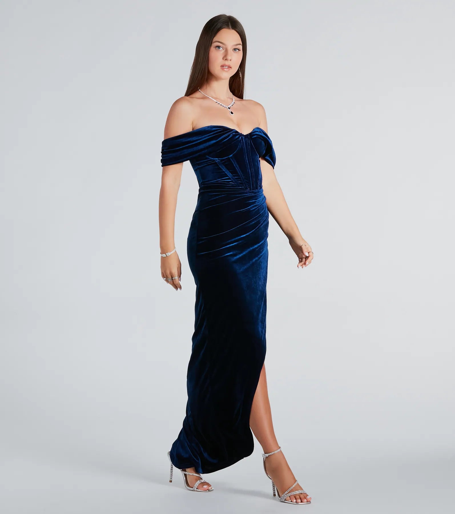 Alex Formal Velvet Bustier Off-The-Shoulder Dress