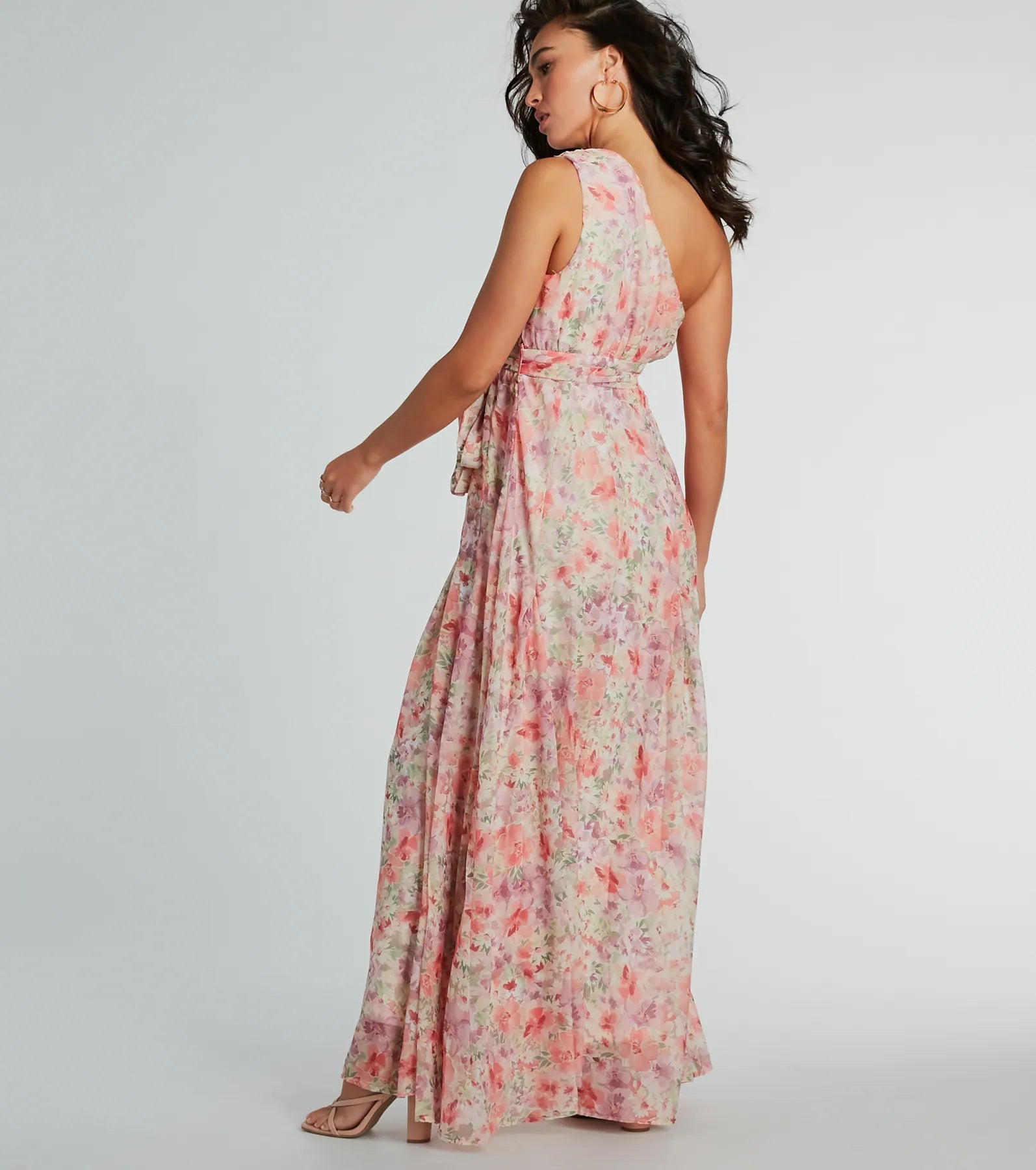 Floral Perfection One-Shoulder Chiffon Maxi Dress