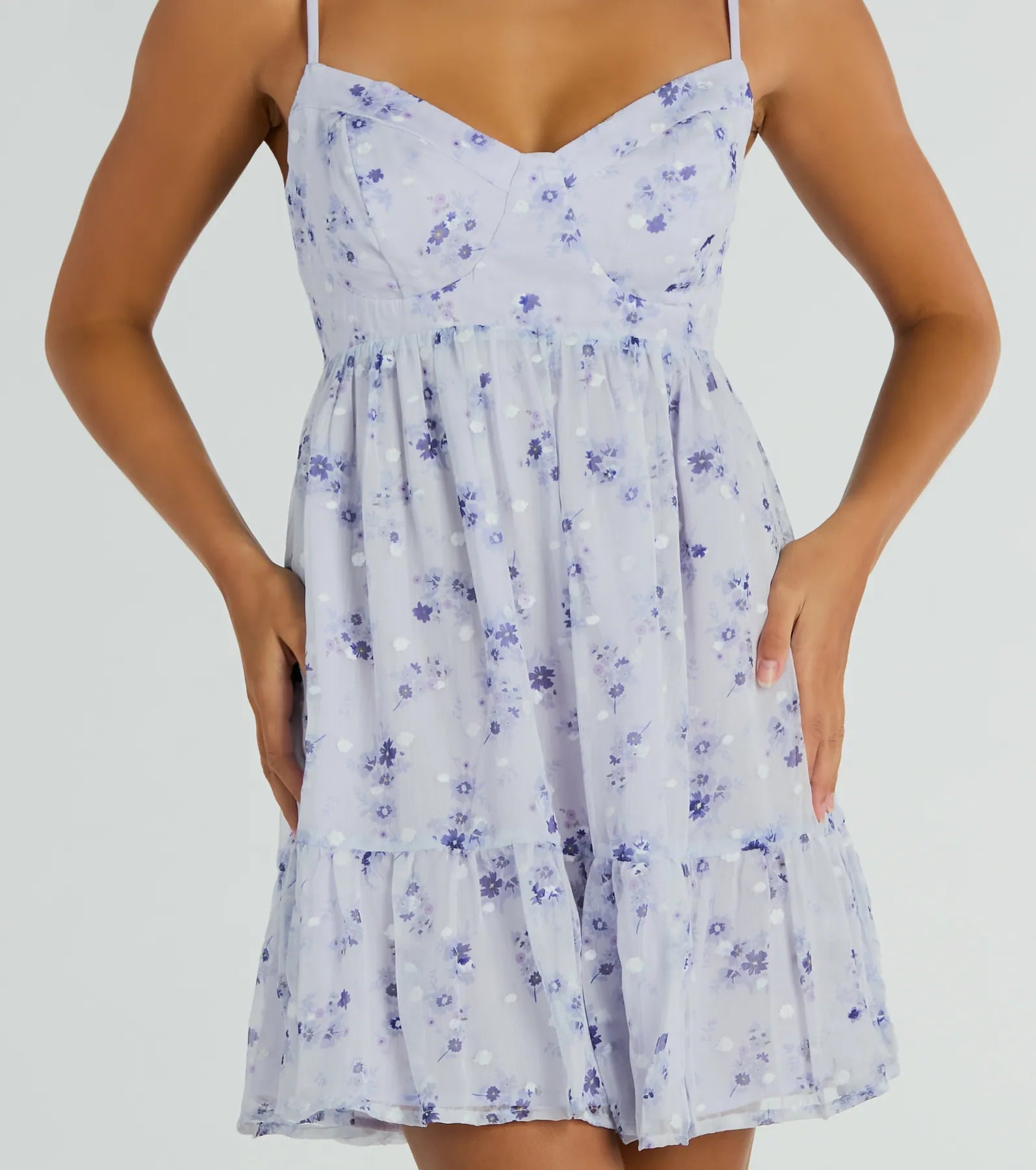 Sunny Posture Tie Back Floral Chiffon Skater Dress