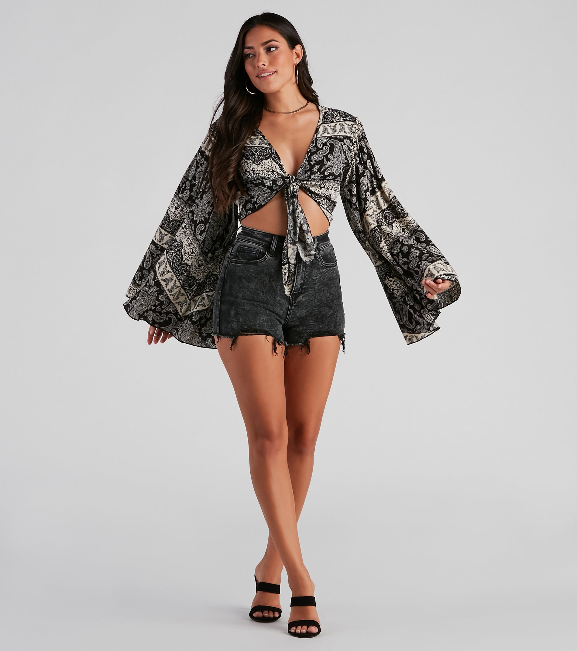 So Breezy Paisley Tie-Front Top