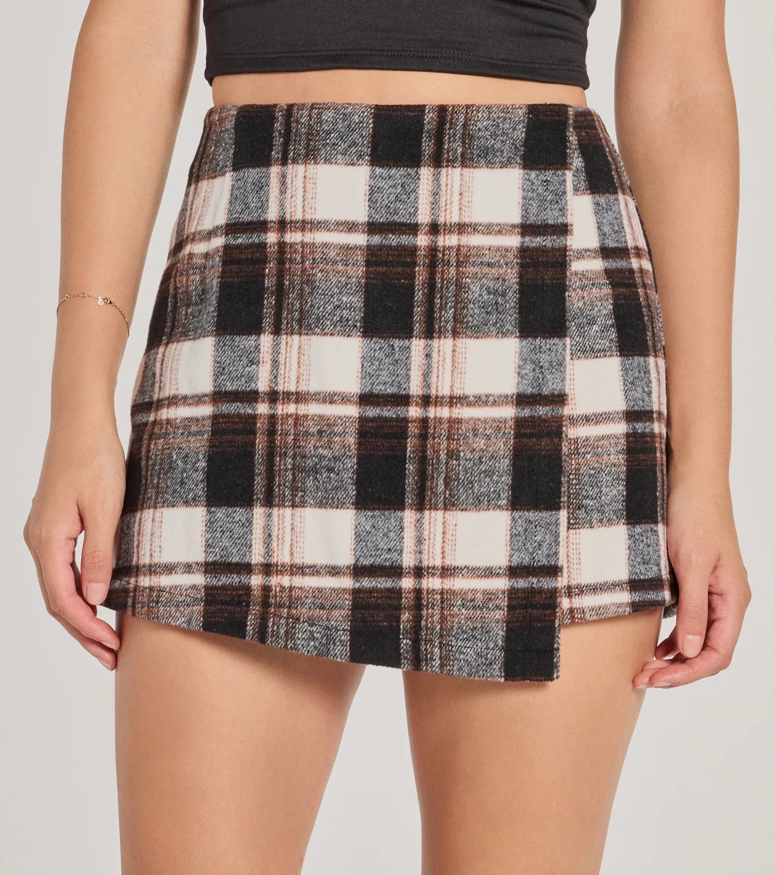 Classically Chic Plaid High Waist Wrap Skort