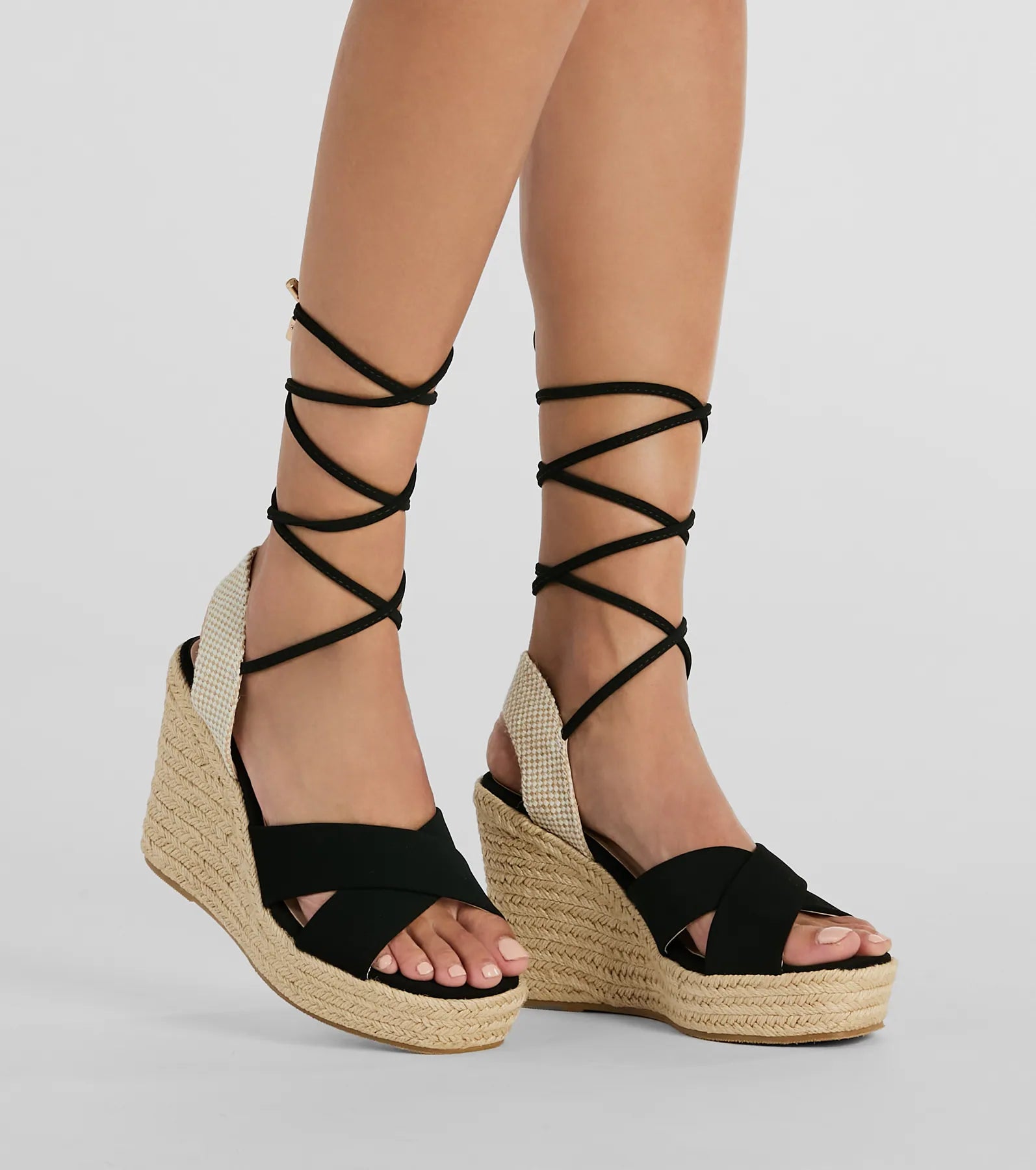 Open Toe Season Lace-Up Espadrille Wedges