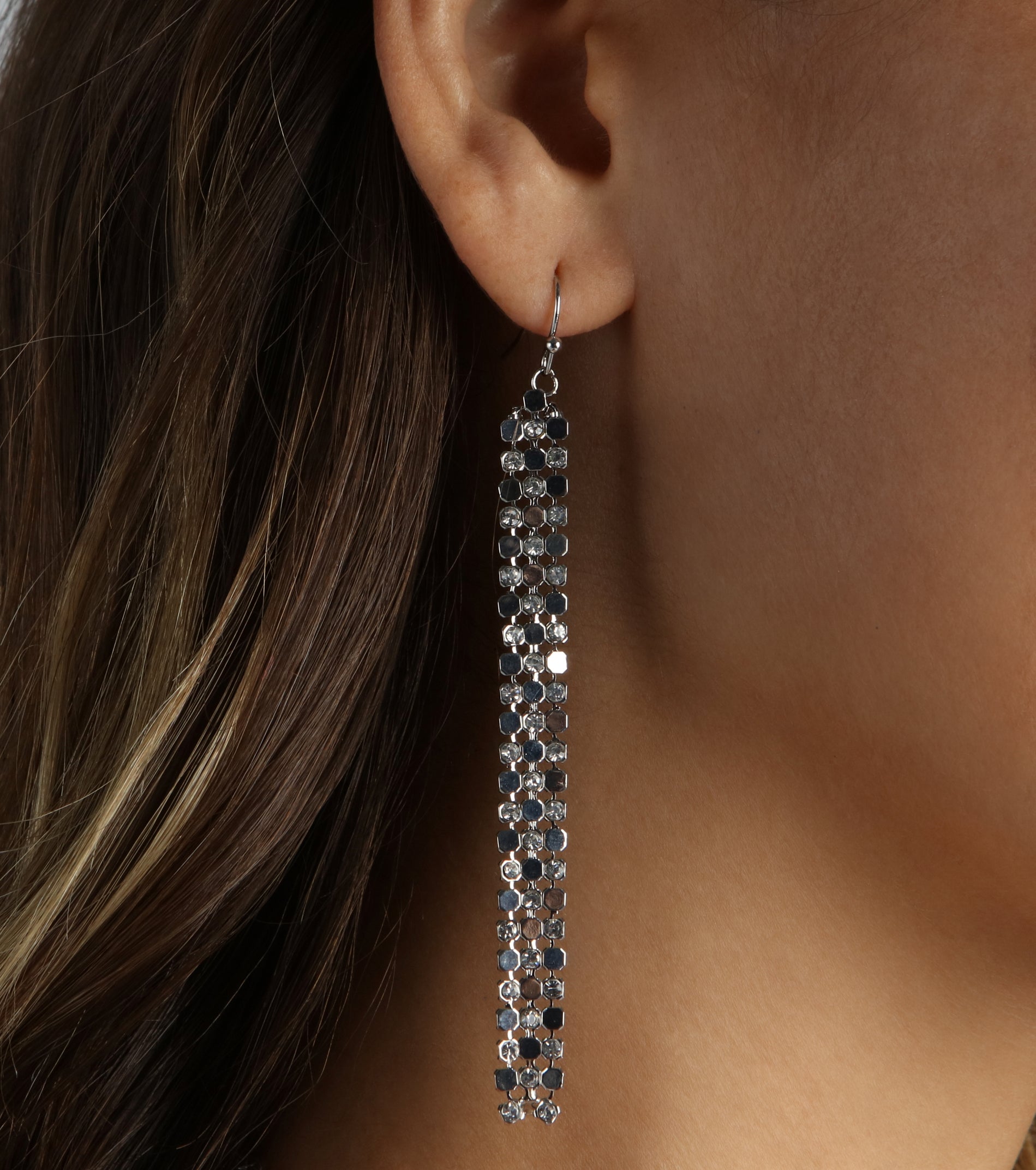 Catch The Light Rhinestone Fringe Earrings