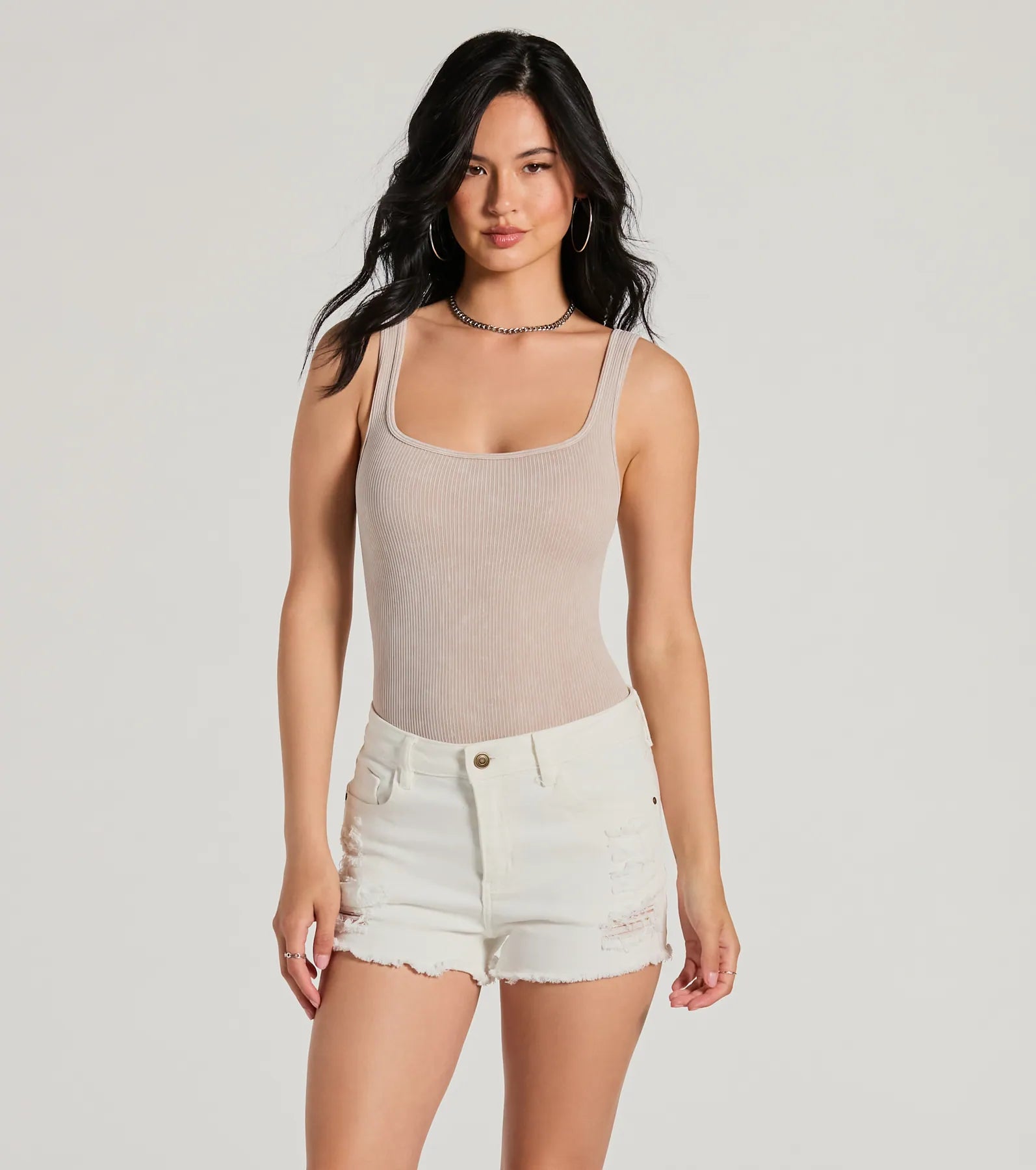 Sunny State Mid-Rise Distressed Denim Shorts