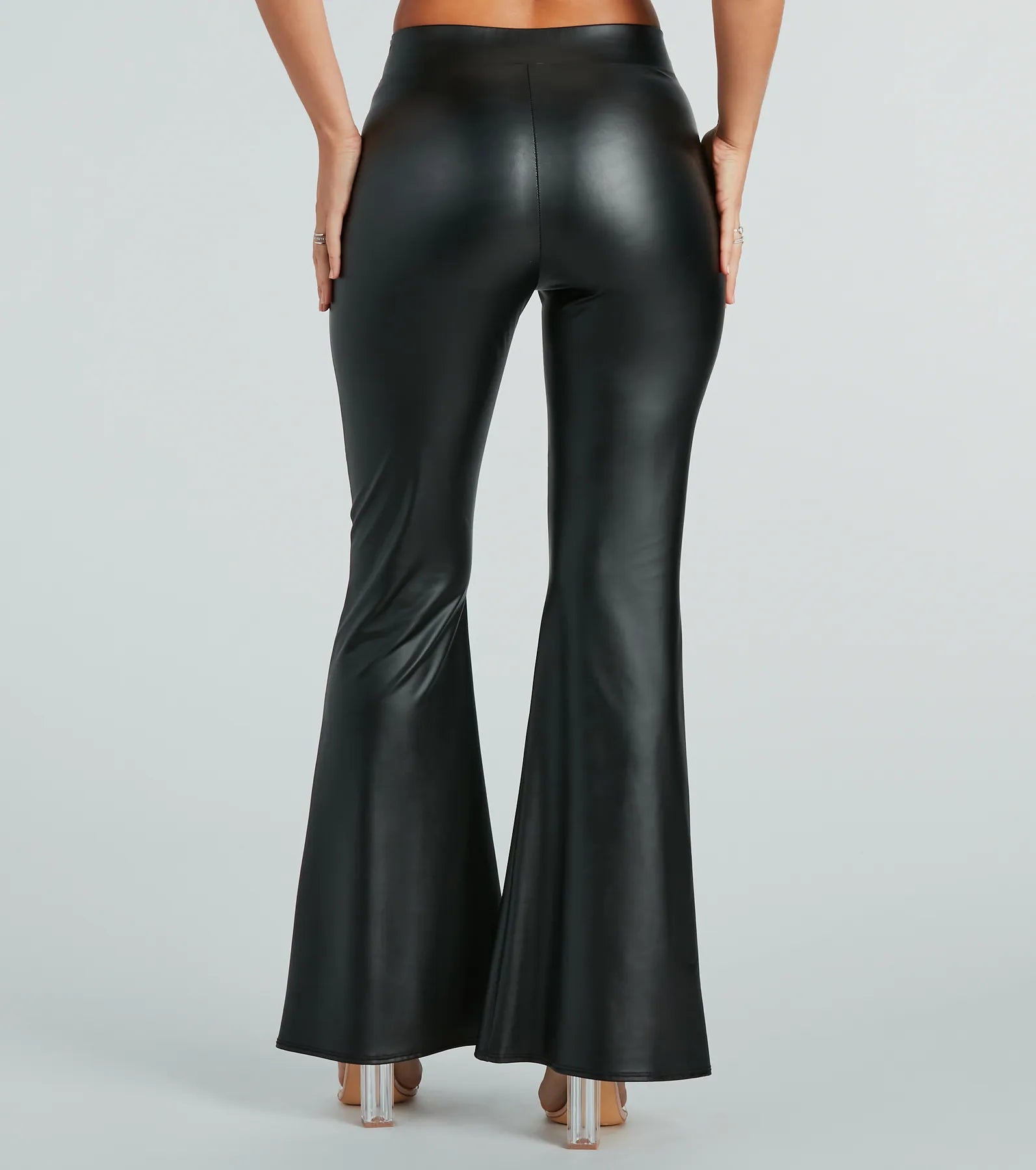 Sleek Flex Faux Leather Flare Pants