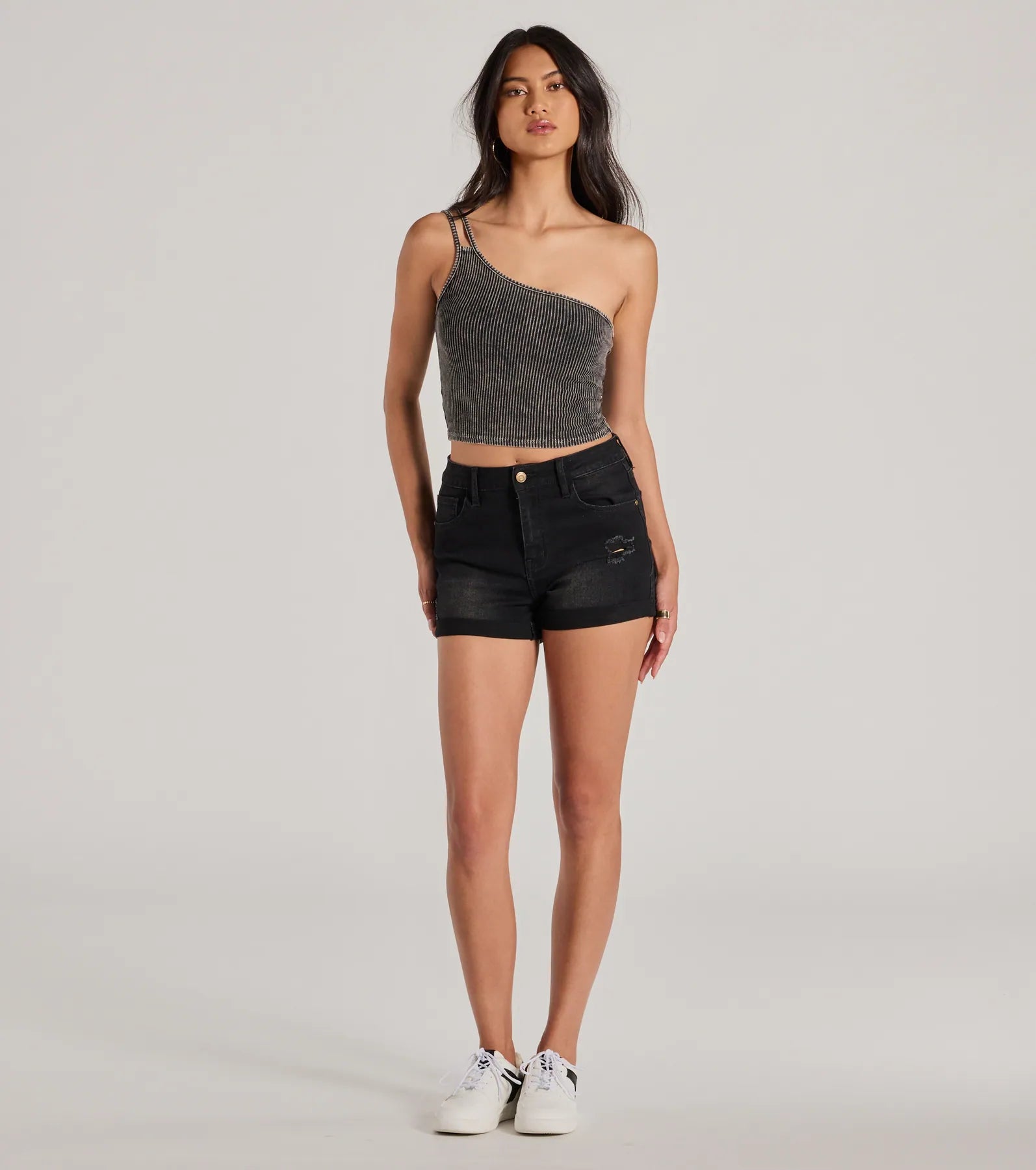 Confident Flirty Strappy One-Shoulder Crop Top