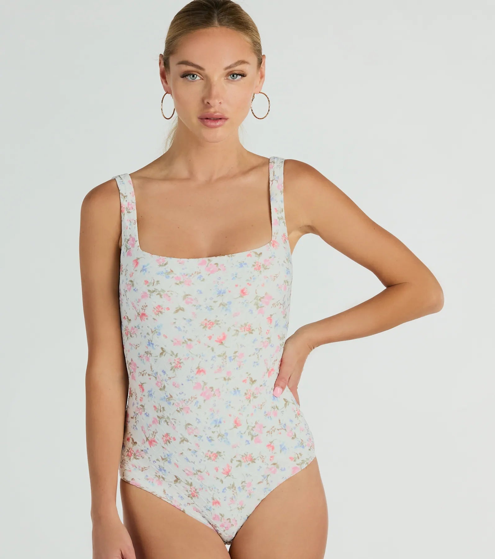 Stylish Imagination Square Neck Eyelet Floral Bodysuit