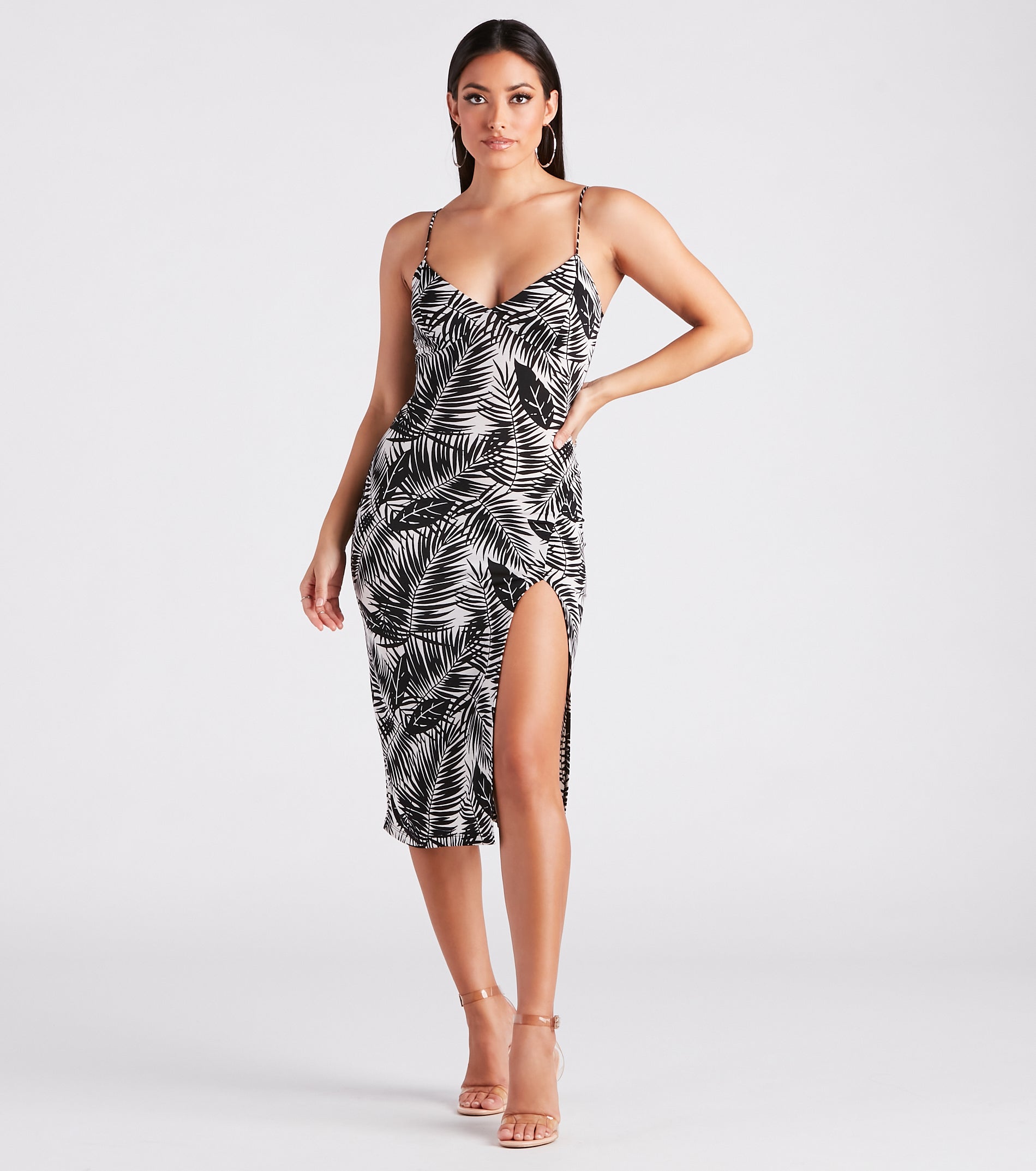 Somewhere Tropical V-Neck Midi Dress