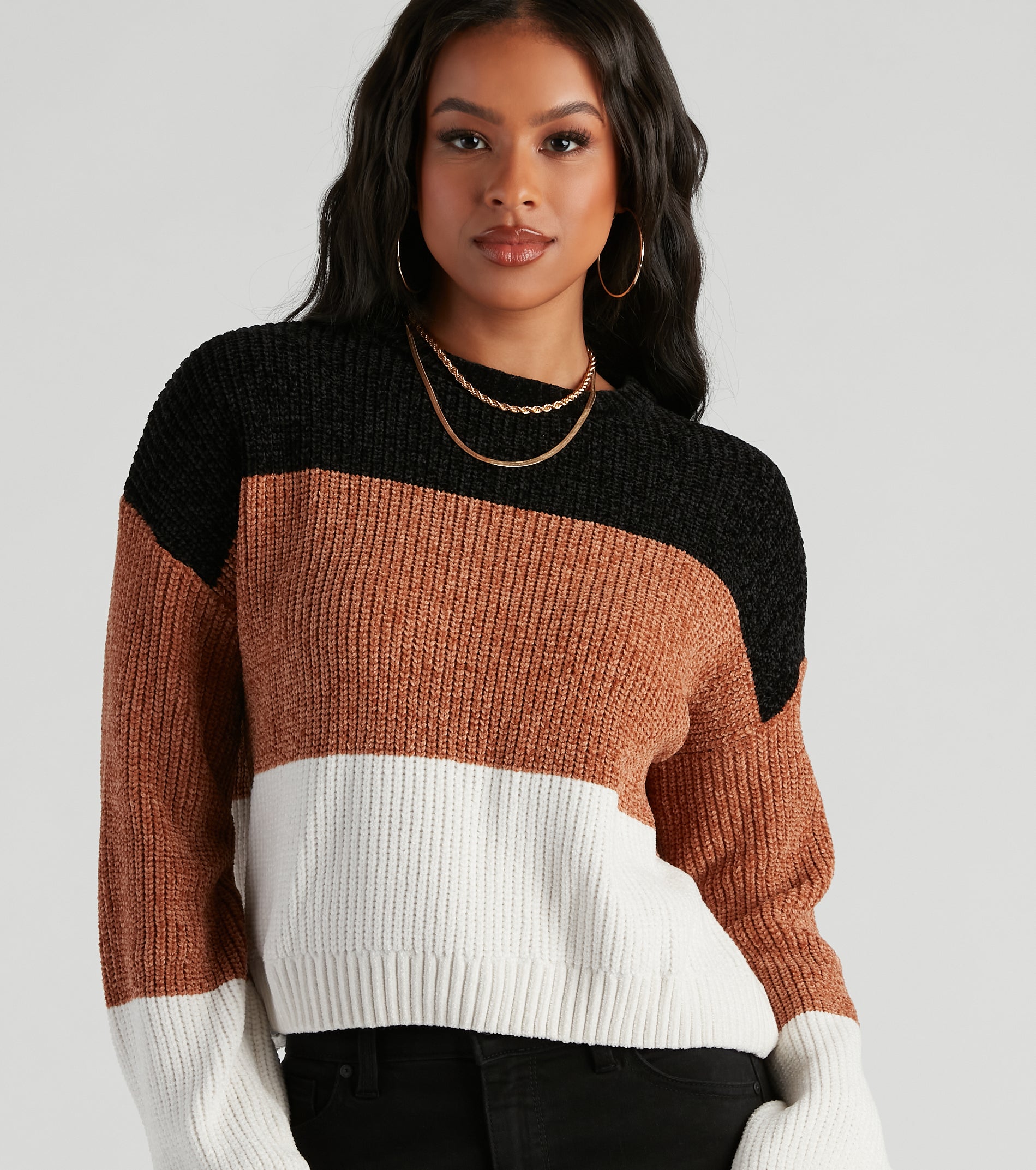 Real Sweet Color Block Chenille Sweater