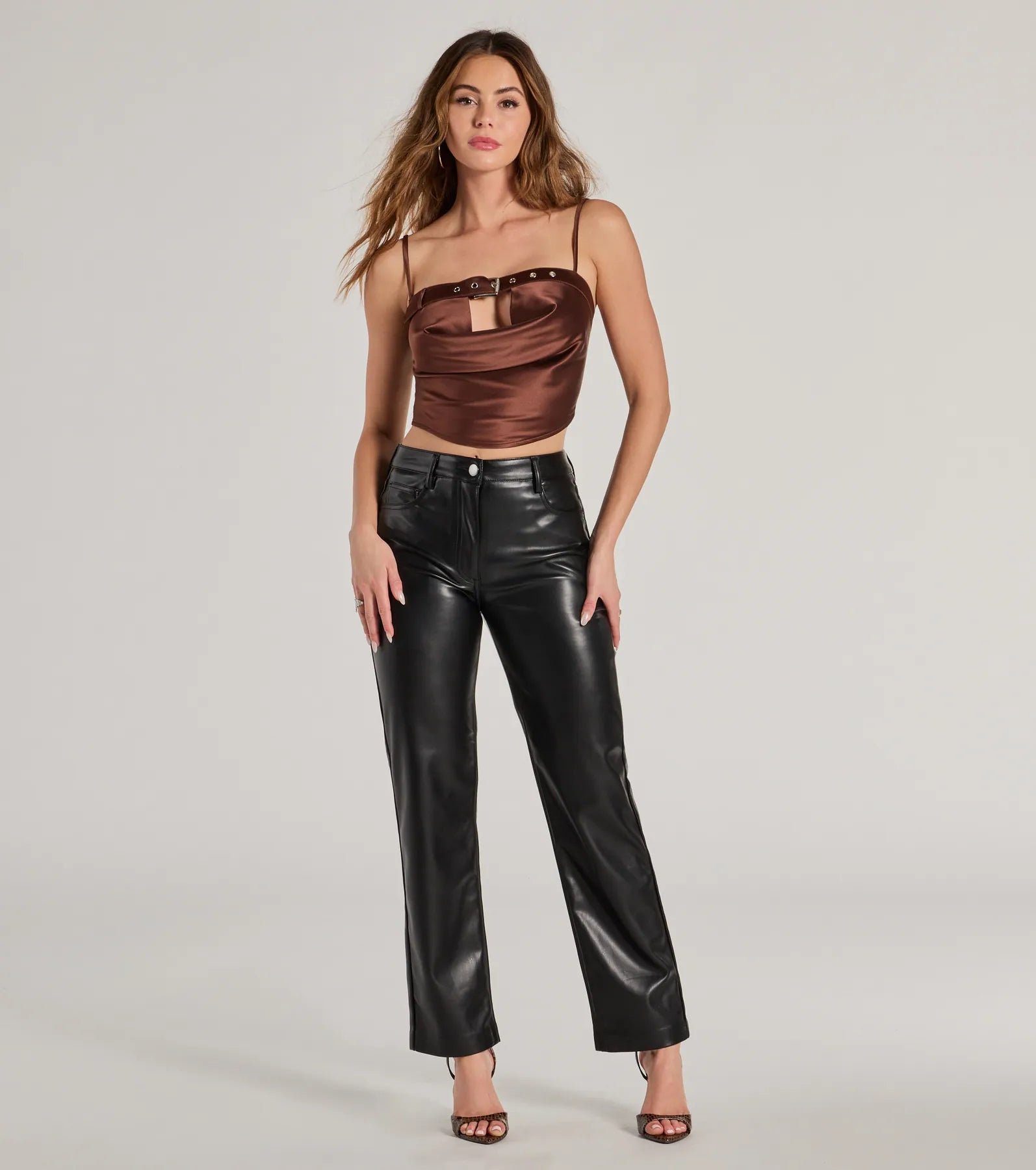 Trend Factor Buckle Trim Satin Crop Top