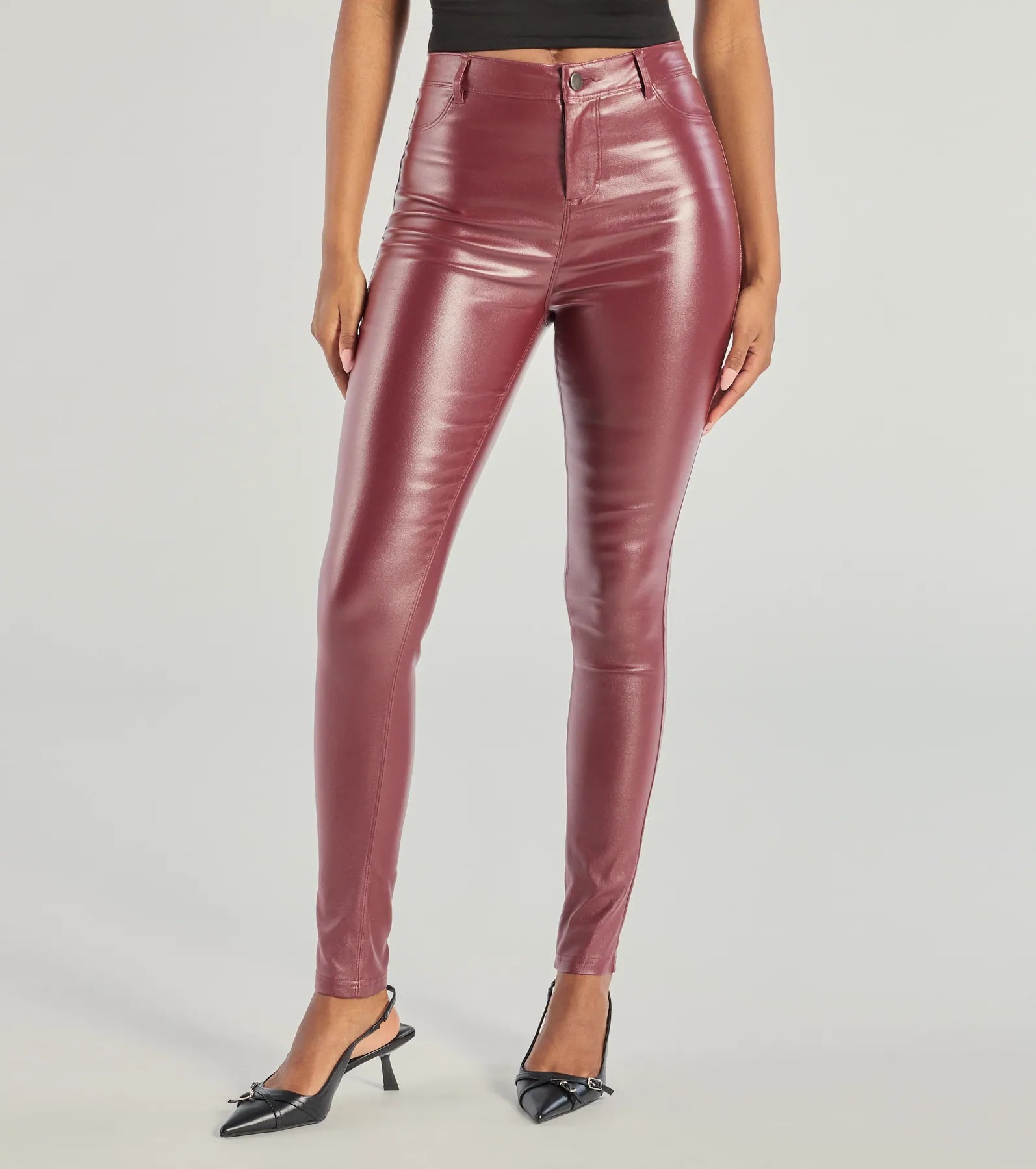 Glossy Glam Coated Faux Leather Skinny Pants