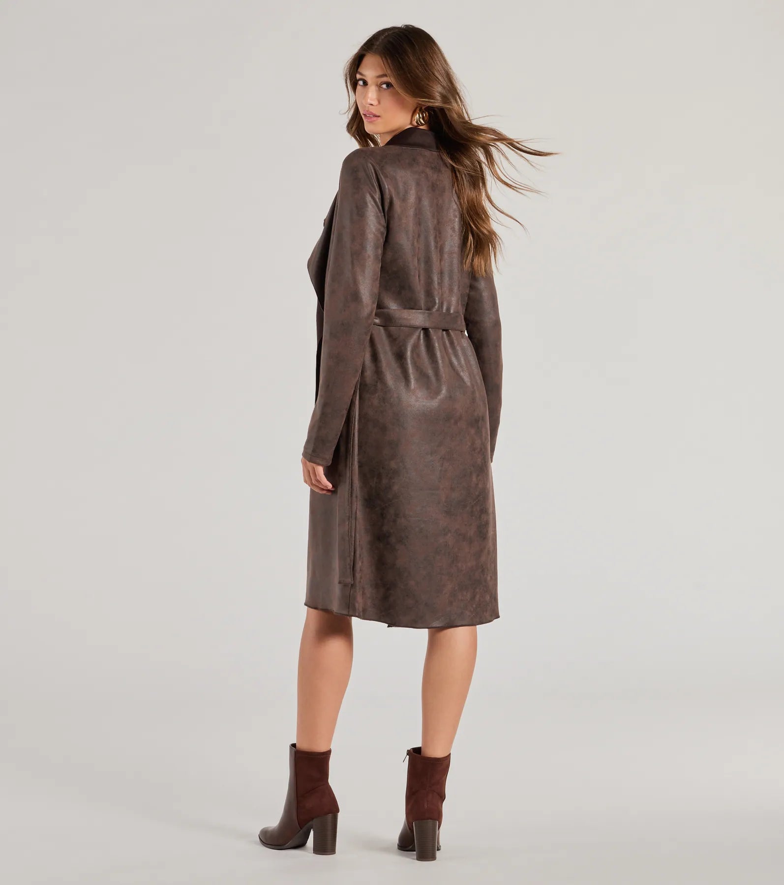 Chic Impression Faux Suede Belted Trench Coat