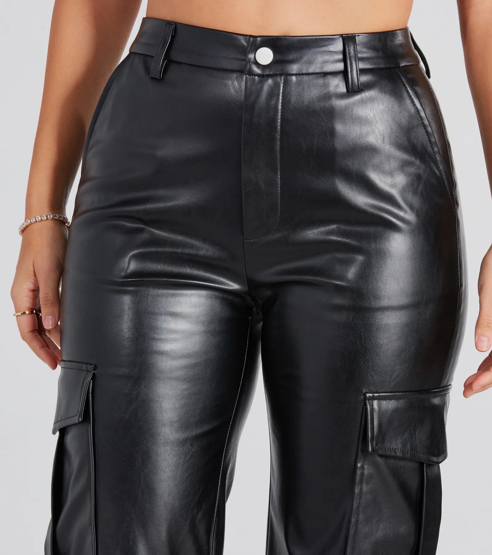 Casually Sleek Faux Leather Cargo Pants