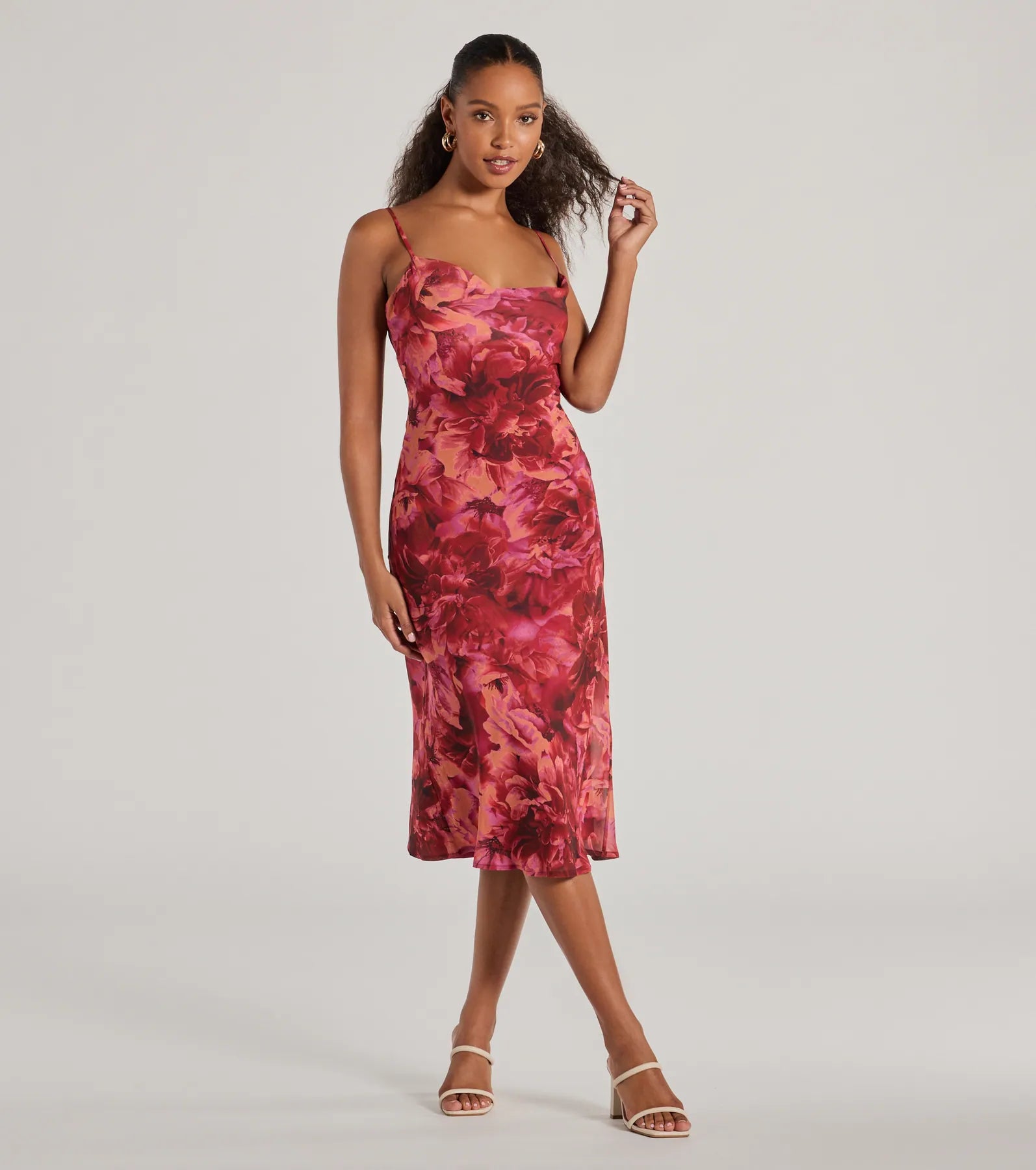 Looking Pretty In Floral Chiffon Midi Dress