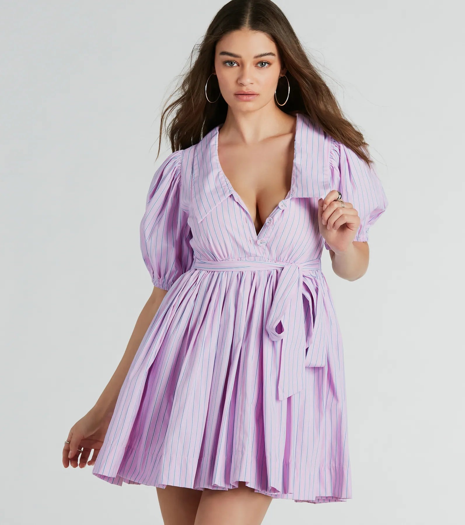 Sweet Vibes Collared Striped Woven Skater Dress