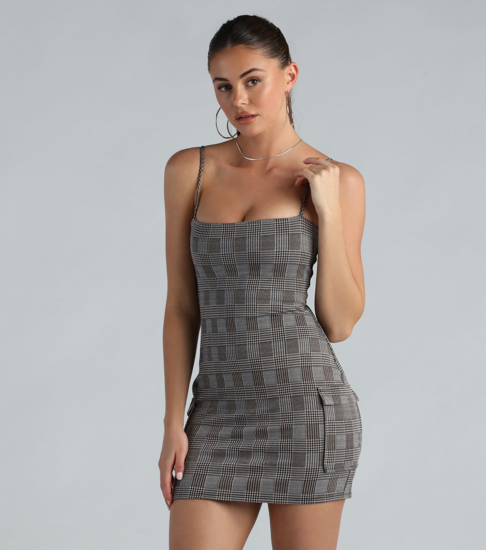 Delightfully Cute Plaid Cargo Mini Dress