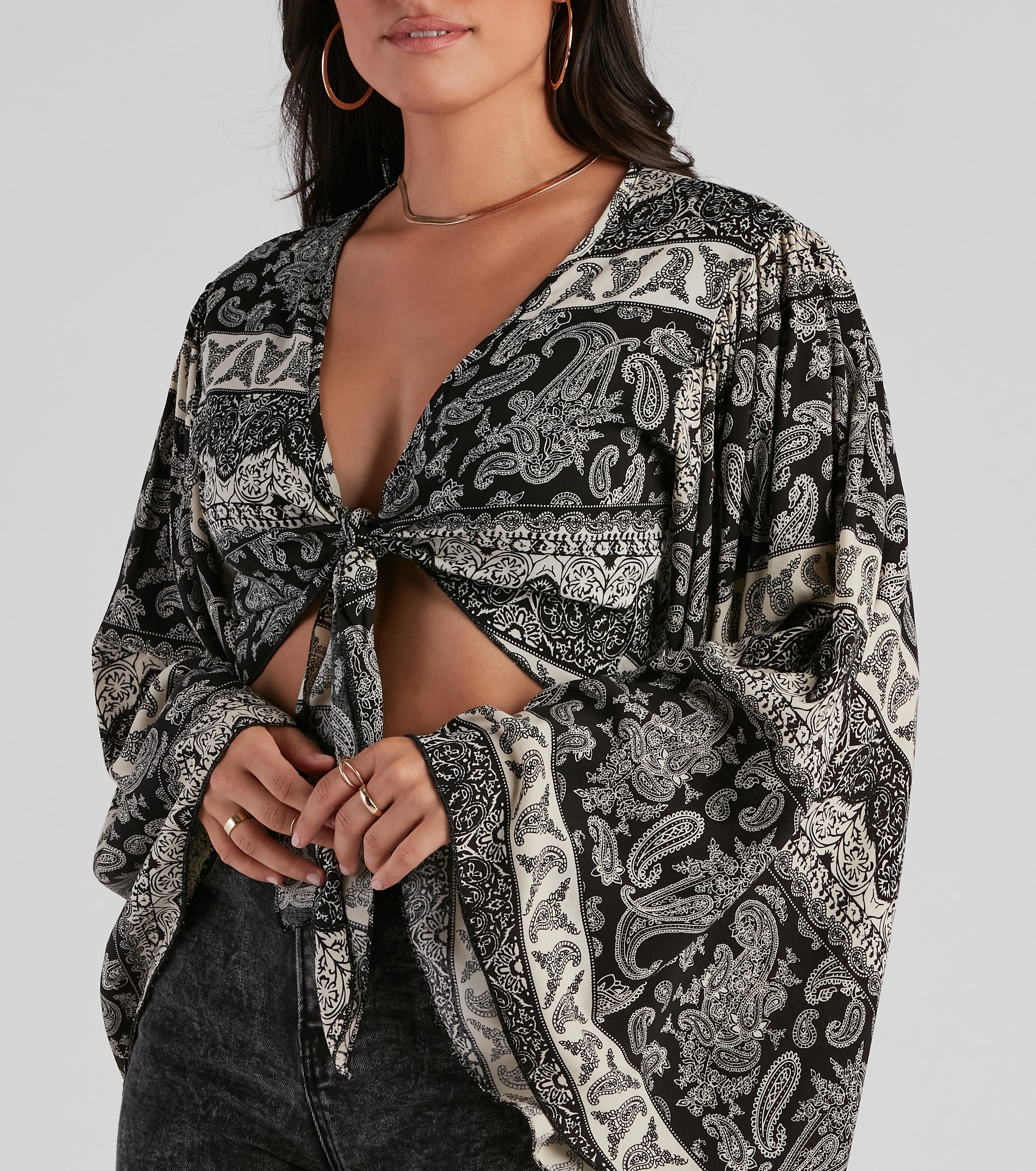 So Breezy Paisley Tie-Front Top