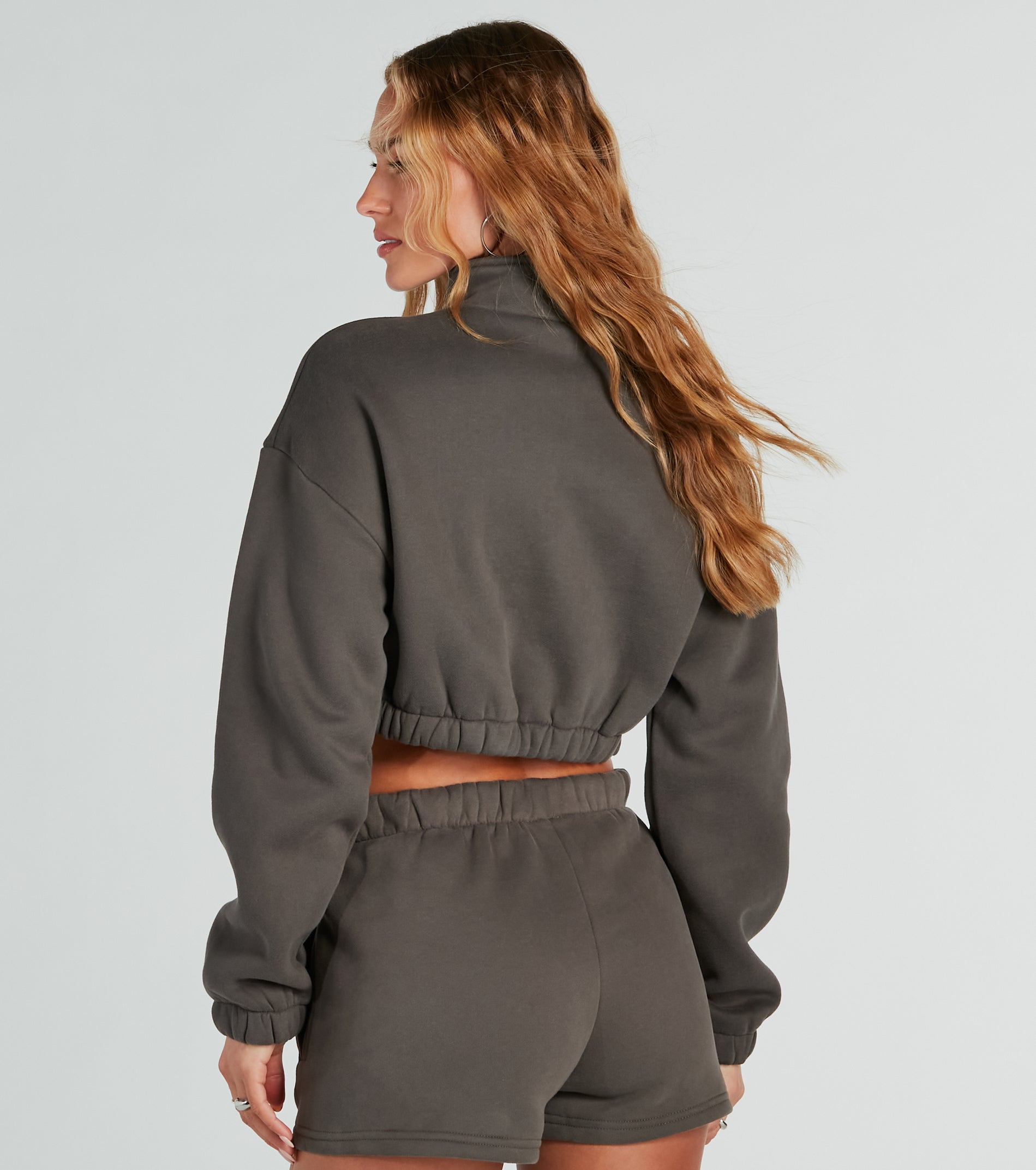 Weekend Loading Half Zip Fleece Crop Sweatshirt