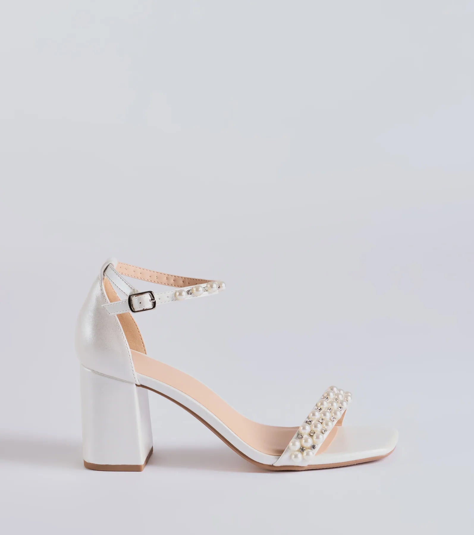 Endless Luxe Faux Pearl and Rhinestone Block Heels