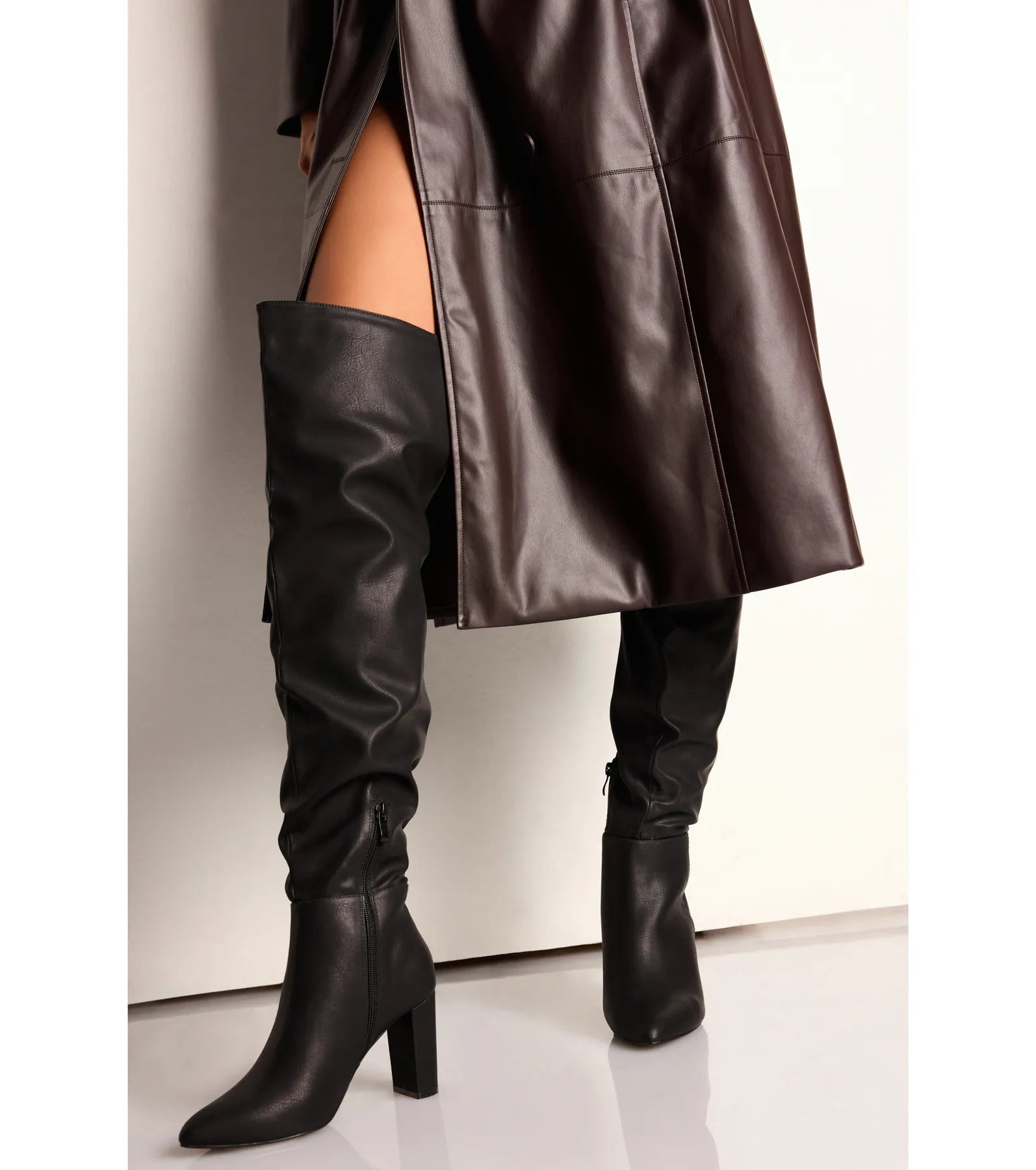 Trendy Strut Faux Leather Over-The-Knee Boots