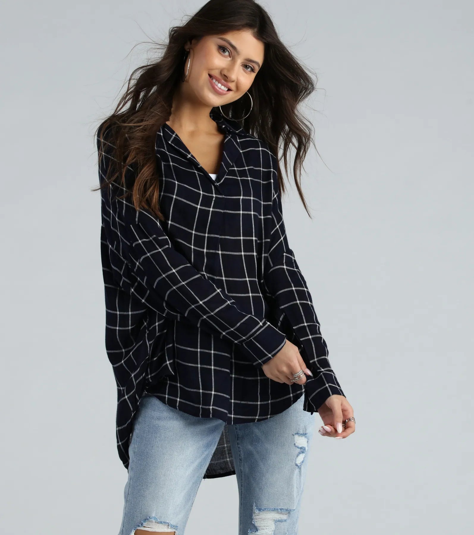 Seasonal Chic Plaid Oversized Top