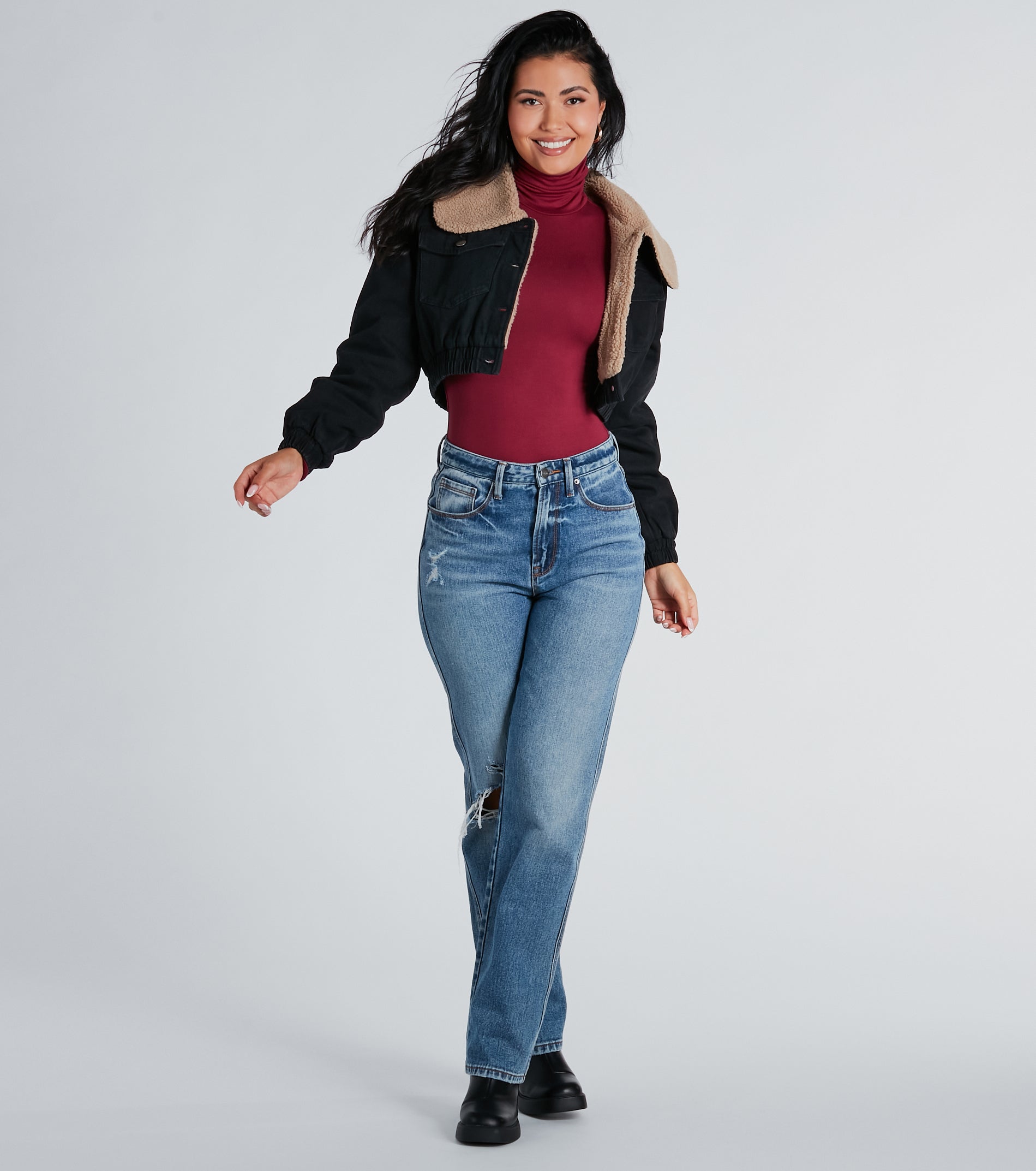 Layer On The Cozy Vibes Faux Sherpa Denim Jacket