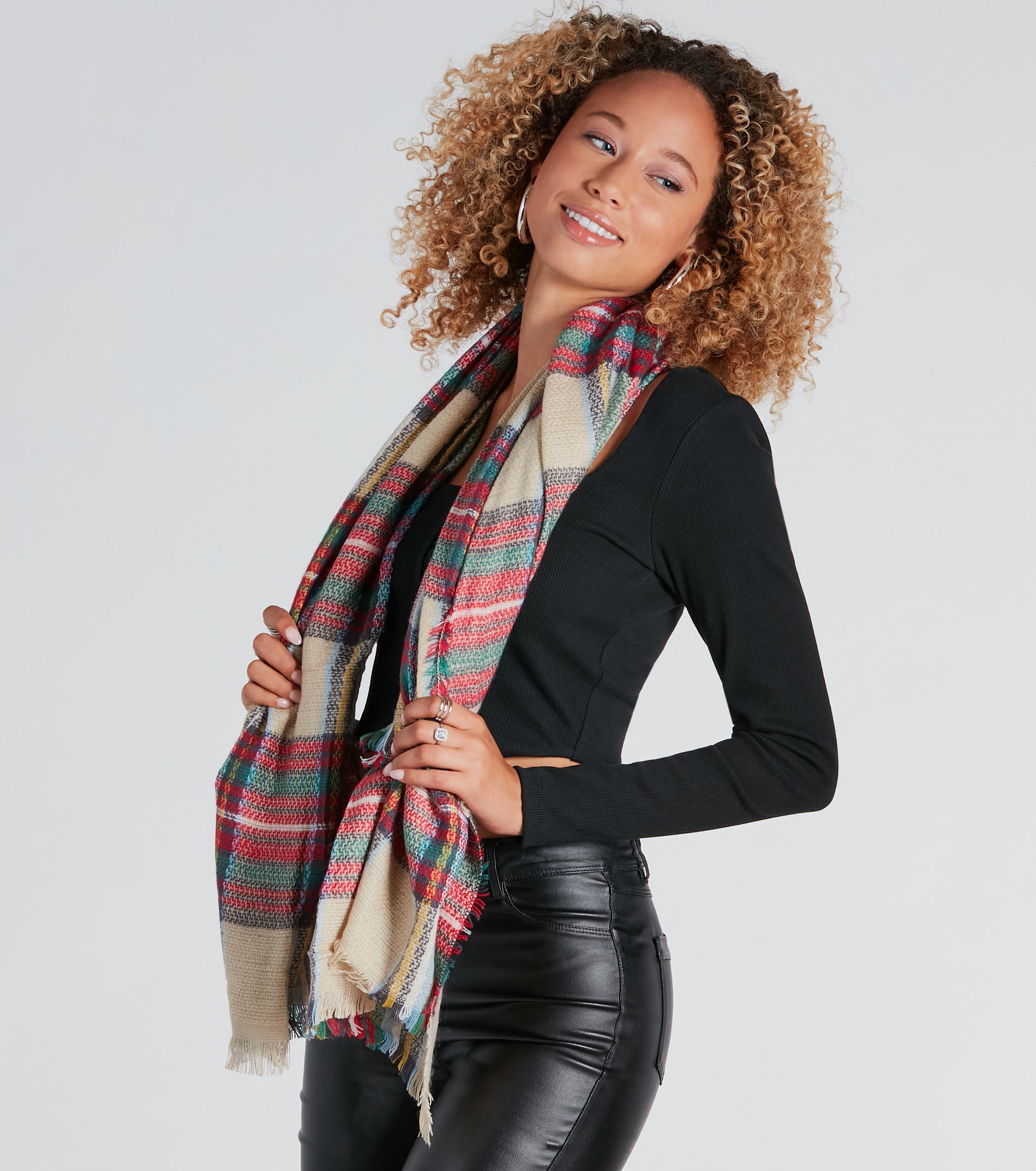 Favorite Season Plaid Frayed Scarf