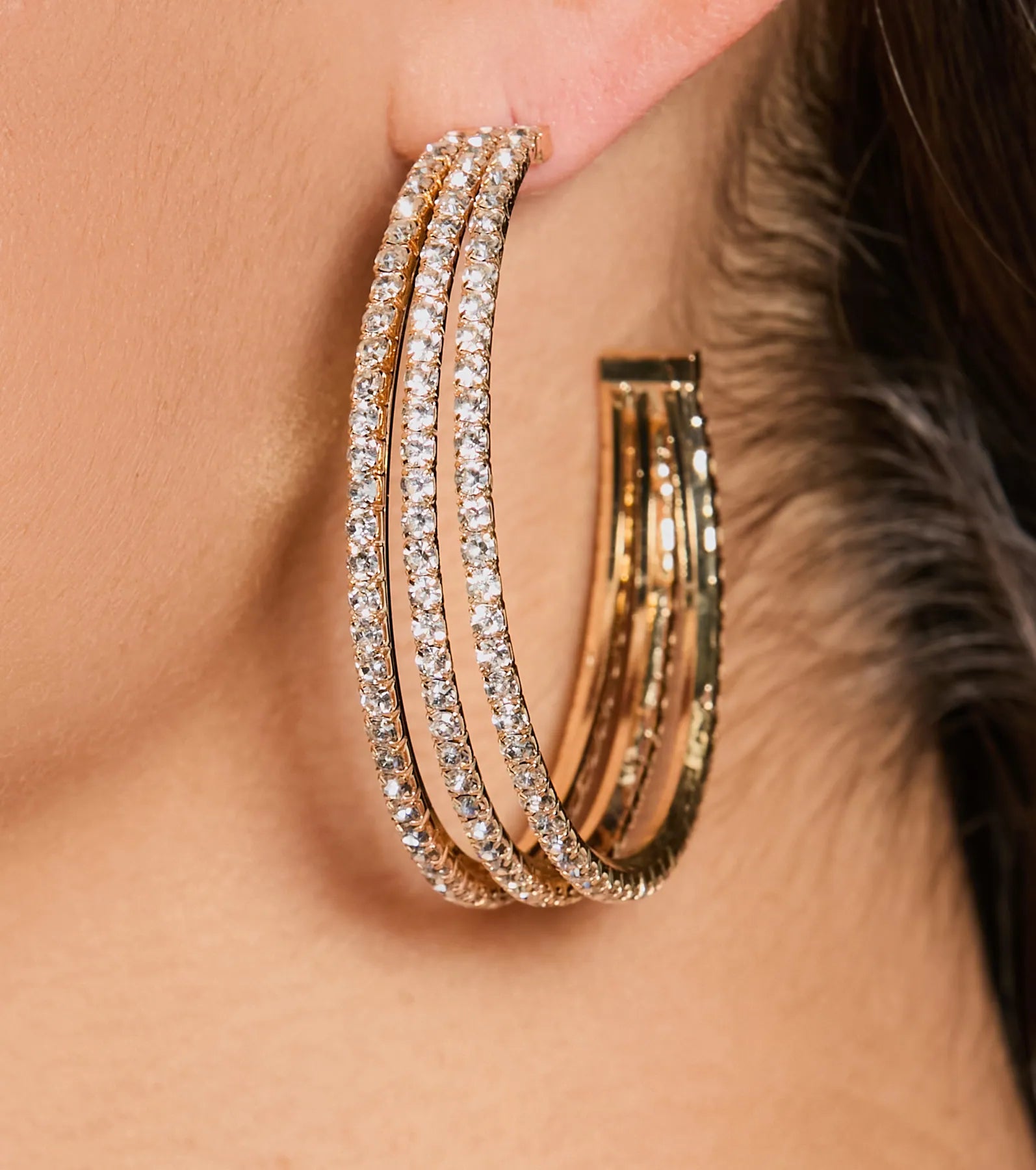 Simply Elegant Rhinestone Triple Hoop Earrings