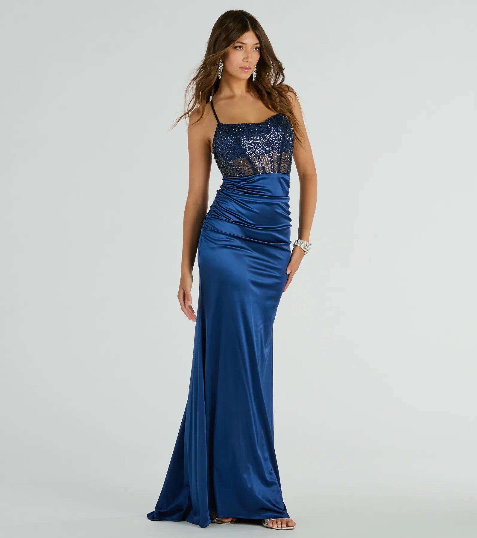 Sandy Sequin Corset Mermaid Satin Formal Dress