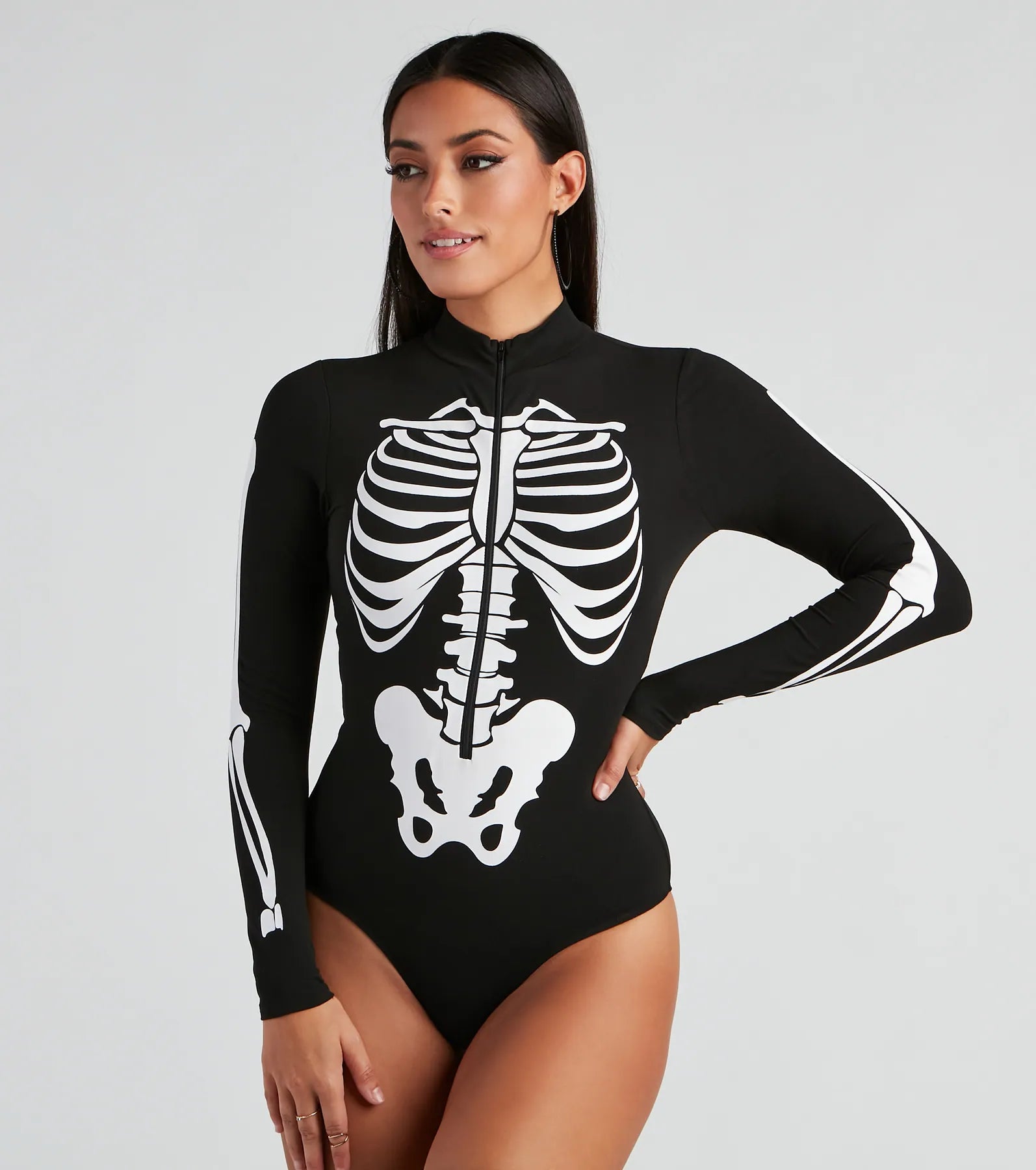 Sultry Skeleton Halloween Mock Neck Bodysuit